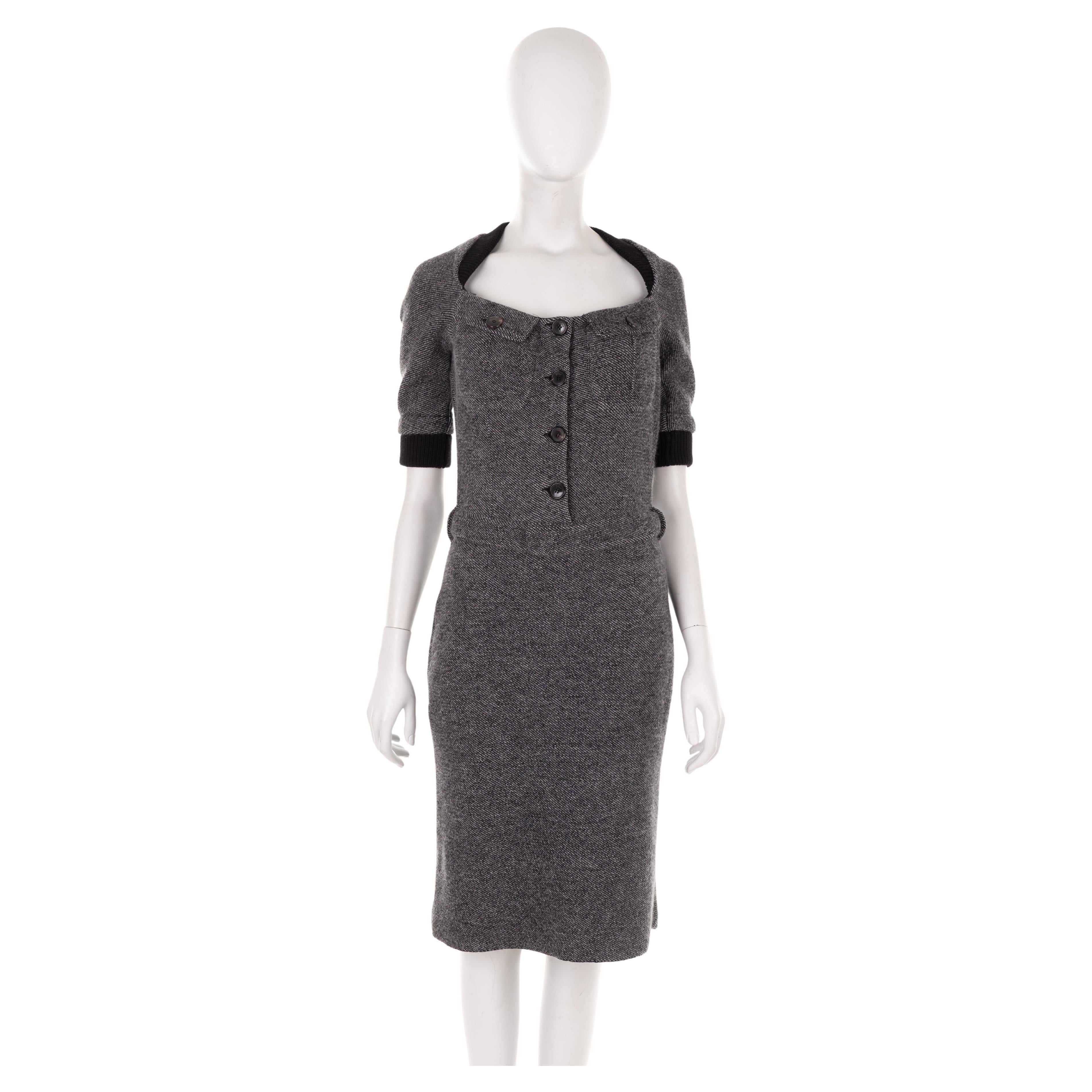 Christian Dior by John Galliano F/W 2010 grey tweed button-up midi Dress For Sale