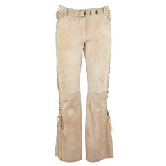 Christian Dior by John Galliano Fall 2002 Embellished Giant Logo Suede Pants