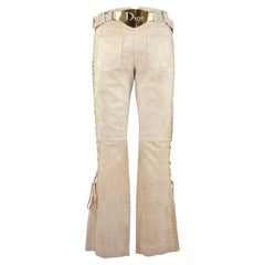 Vintage Christian Dior by John Galliano Fall 2002 Embellished Giant Logo Suede Pants