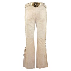 Christian Dior by John Galliano Fall 2002 Embellished Giant Logo Suede Pants