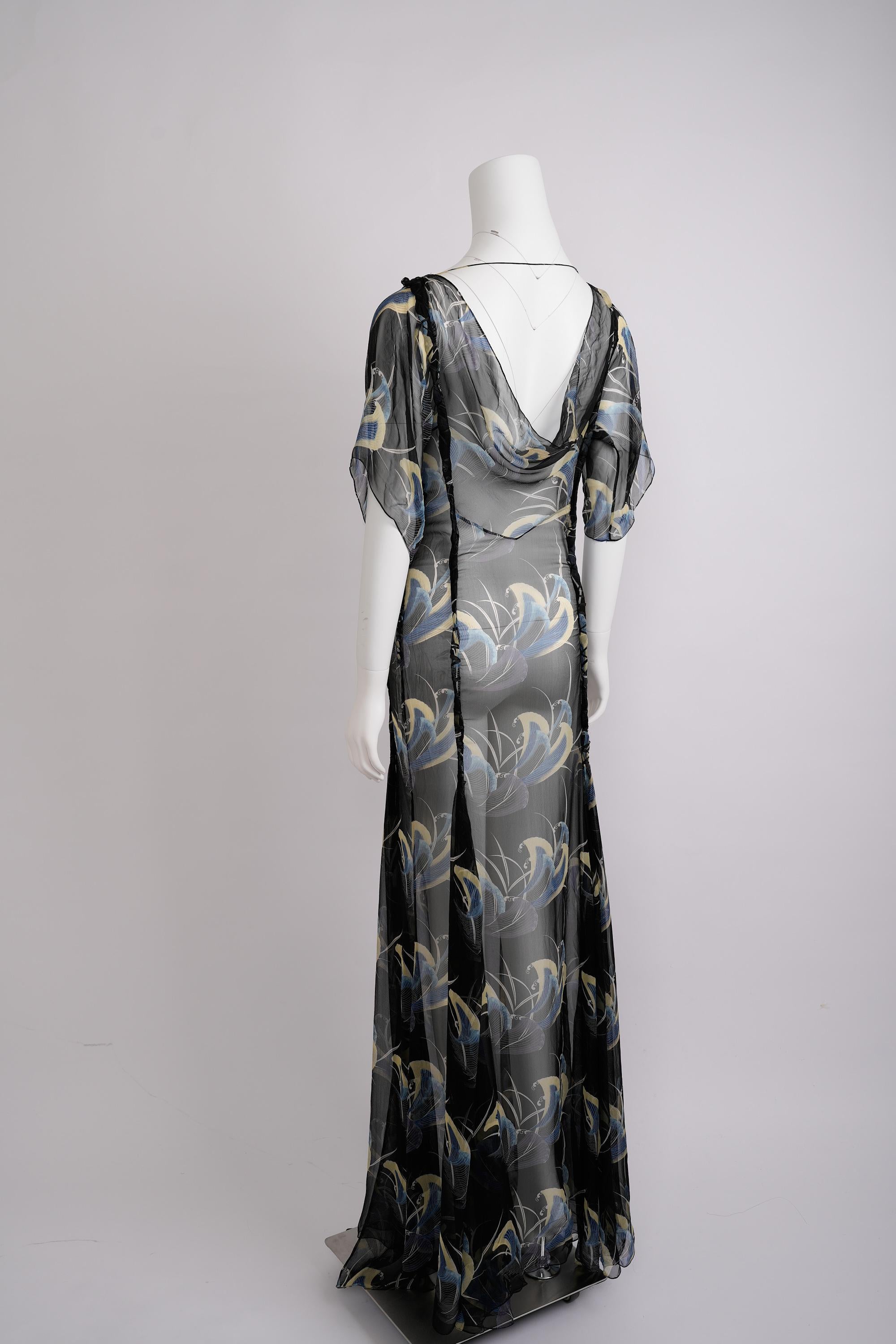 Nero Christian Dior by John Galliano for Christian Dior Autunno 2003-04 Abito in chiffon di seta nero con volant in vendita