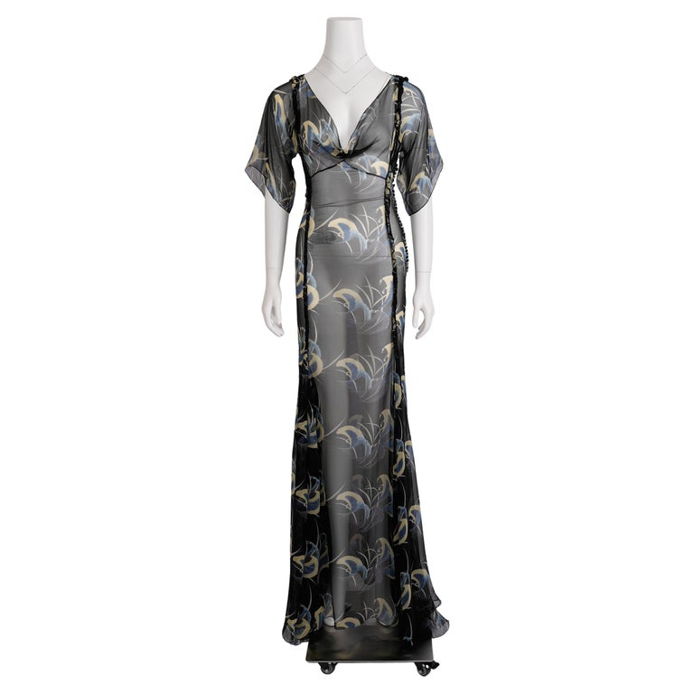 Christian Dior by John Galliano Fall 200304 Black Silk Chiffon Ruffled  Dress For Sale at 1stDibs
