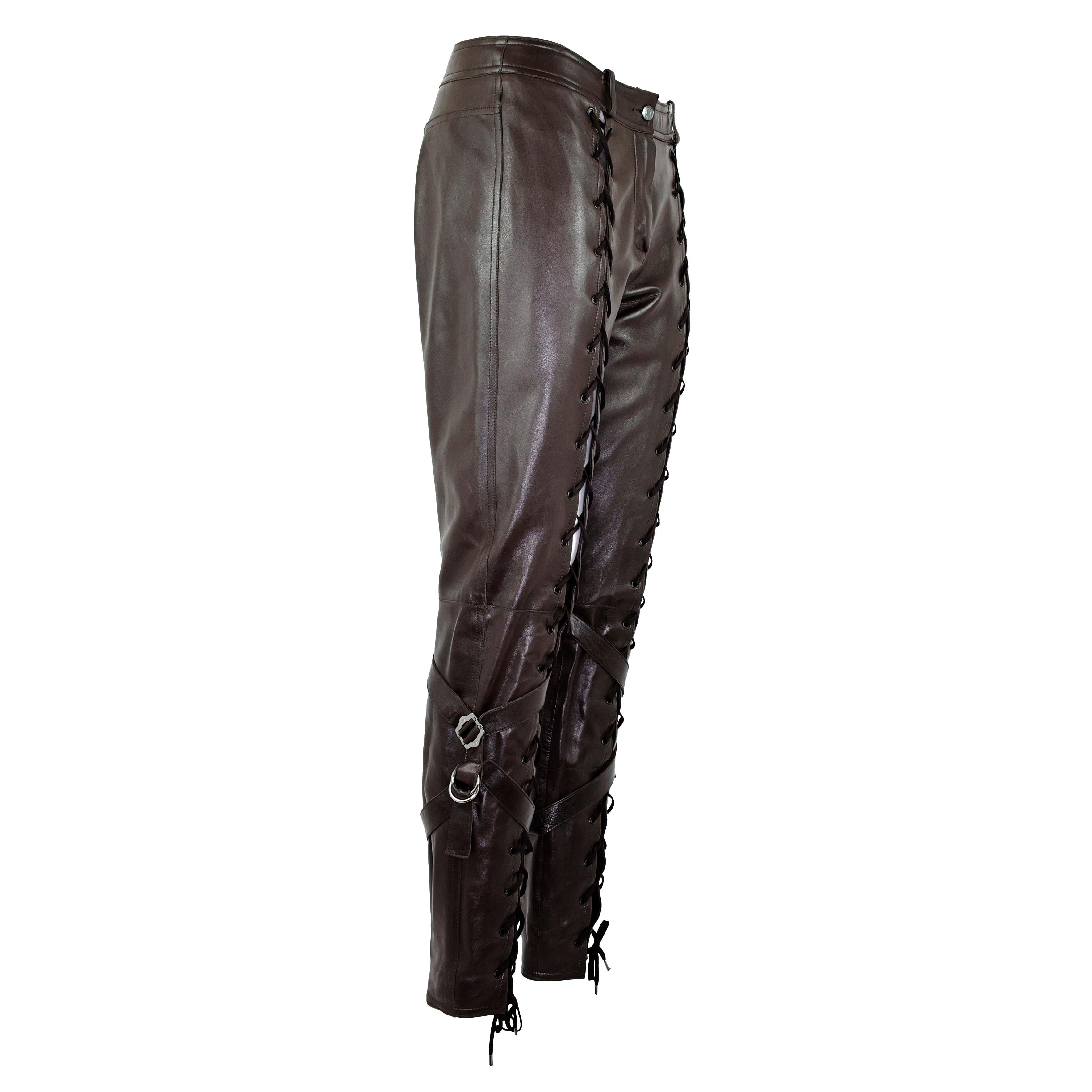 Women's Christian Dior by John Galliano Fall 2003 Lace-up Bondage leather Pants For Sale