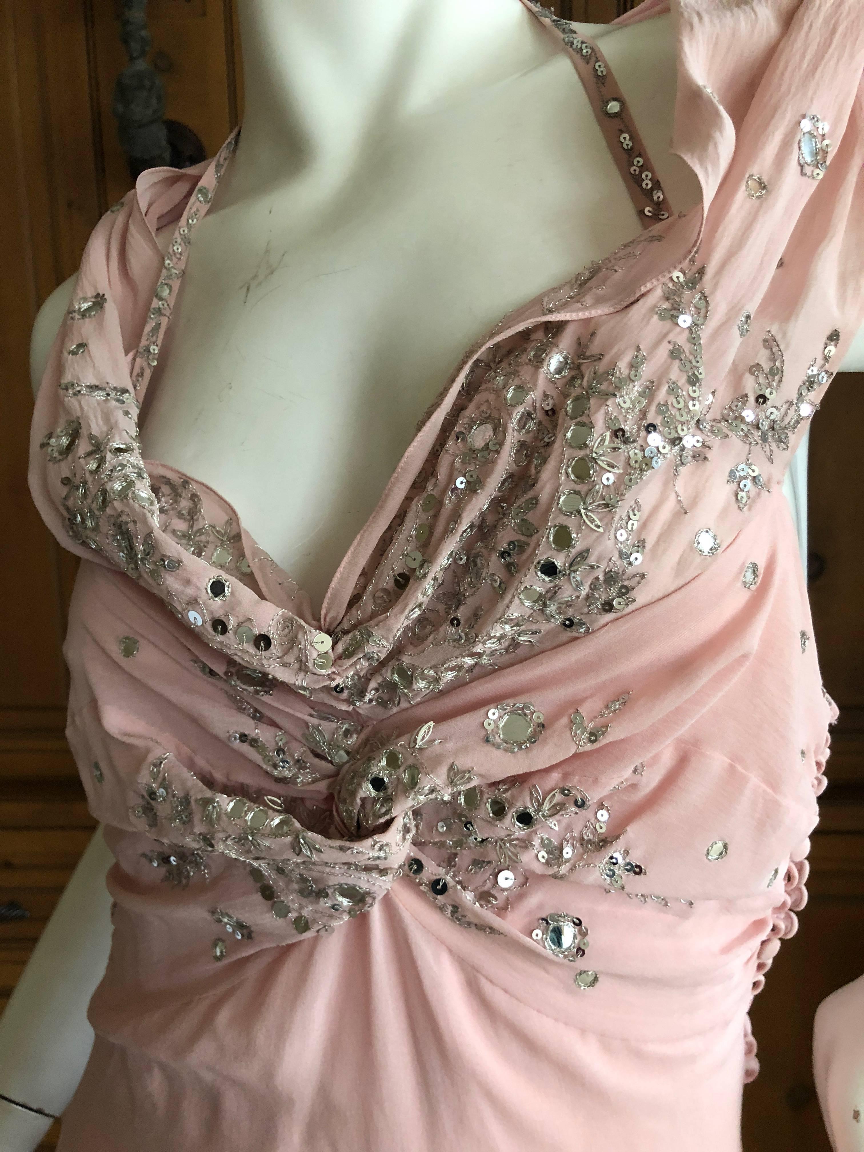 Beige Christian Dior by John Galliano Fall 2004 Raj Style Embellished Silk Dress Sz 38 For Sale