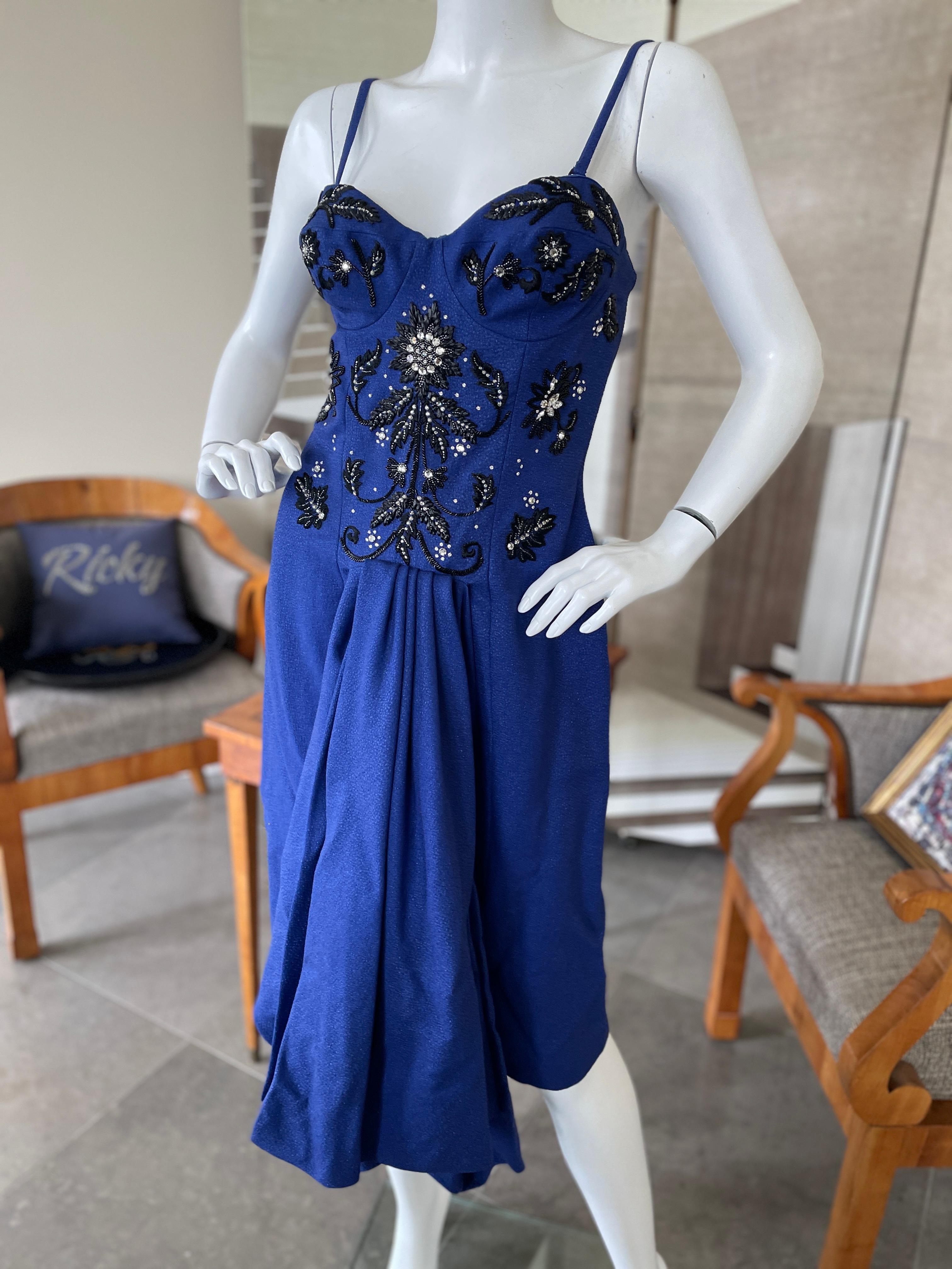 Christian Dior by John Galliano Fall 2007 Blue Dress with Crystal Details In Excellent Condition For Sale In Cloverdale, CA