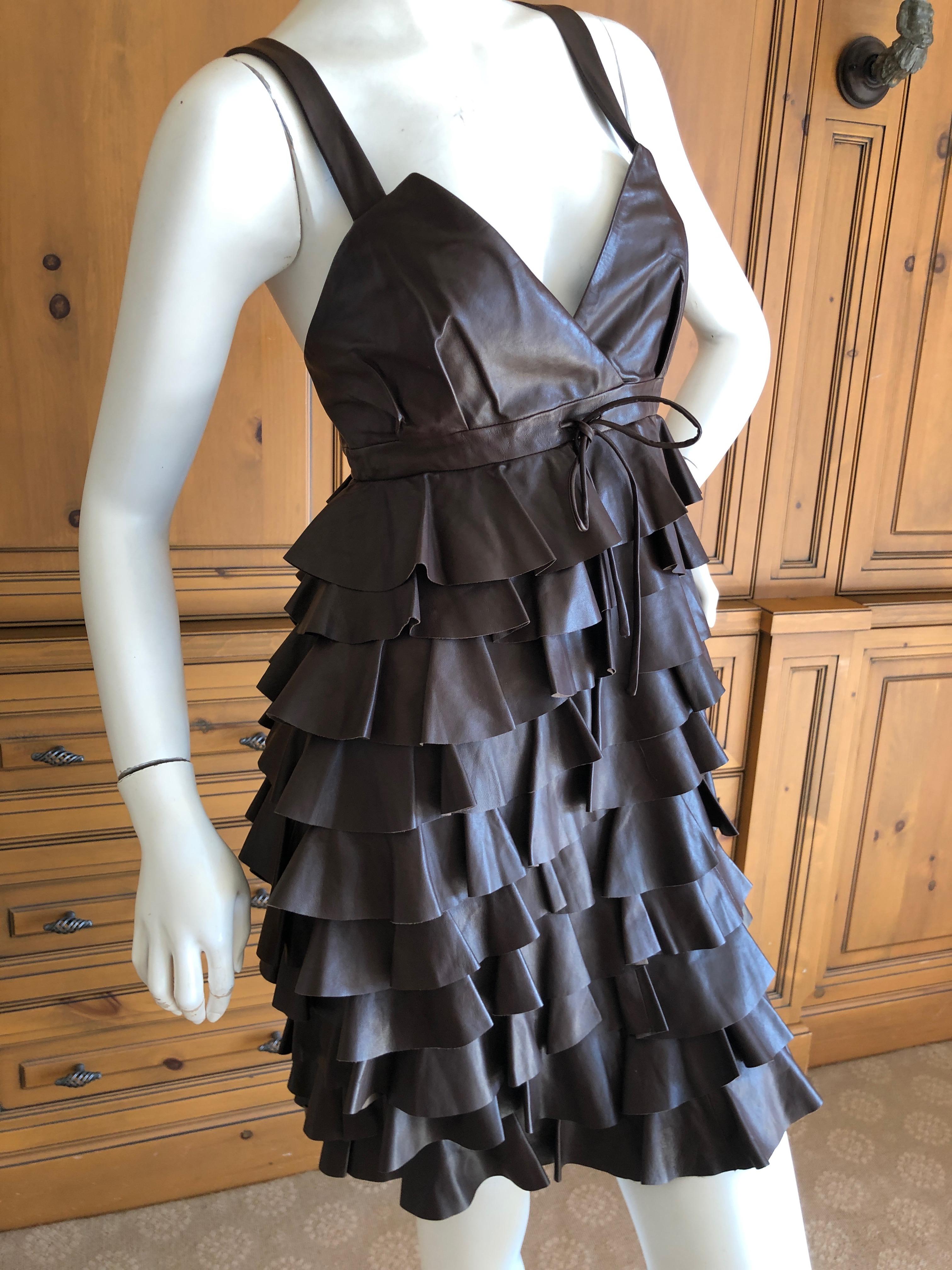 Black Christian Dior by John Galliano Fall 2010 Lamb Skin Leather Ruffled Mini Dress For Sale
