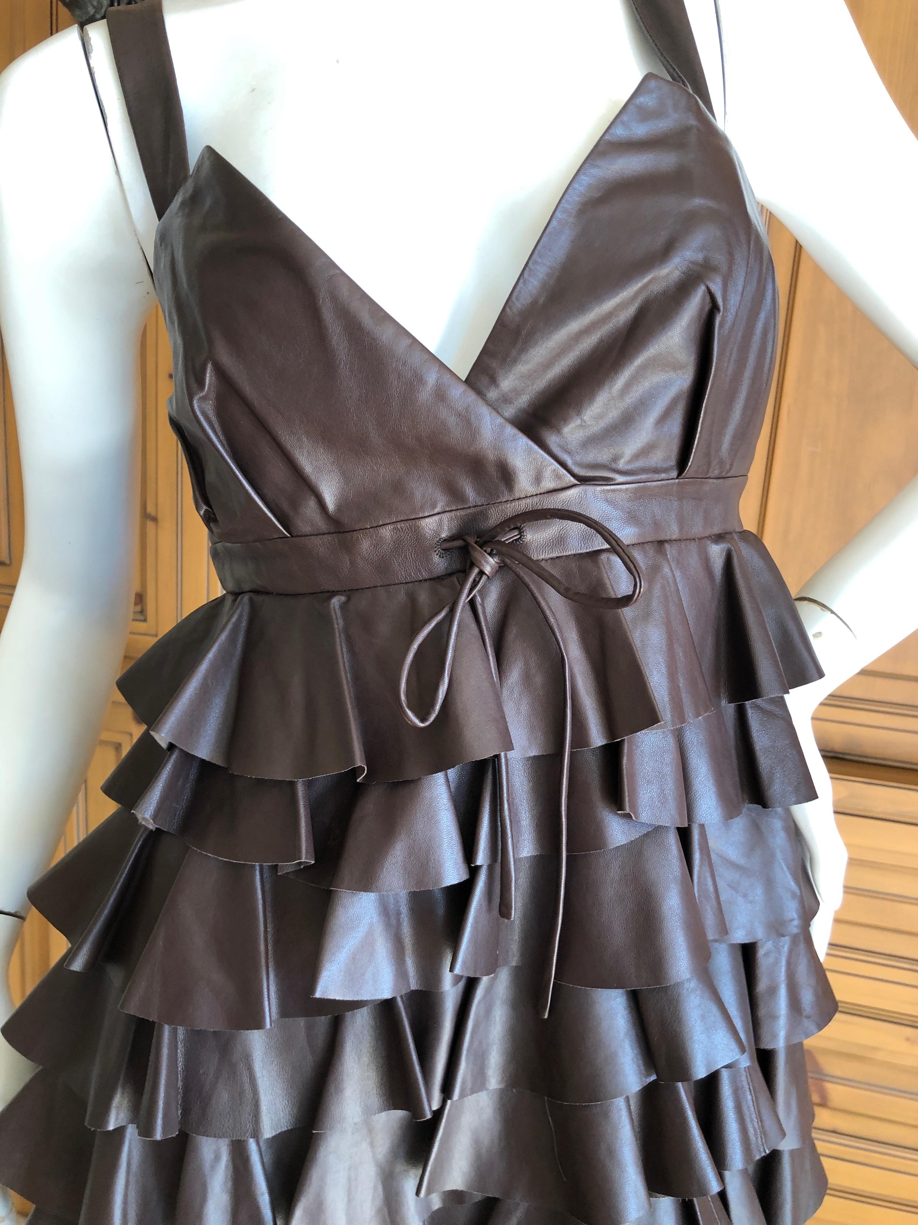 Christian Dior by John Galliano Fall 2010 Lamb Skin Leather Ruffled Mini Dress In Excellent Condition For Sale In Cloverdale, CA