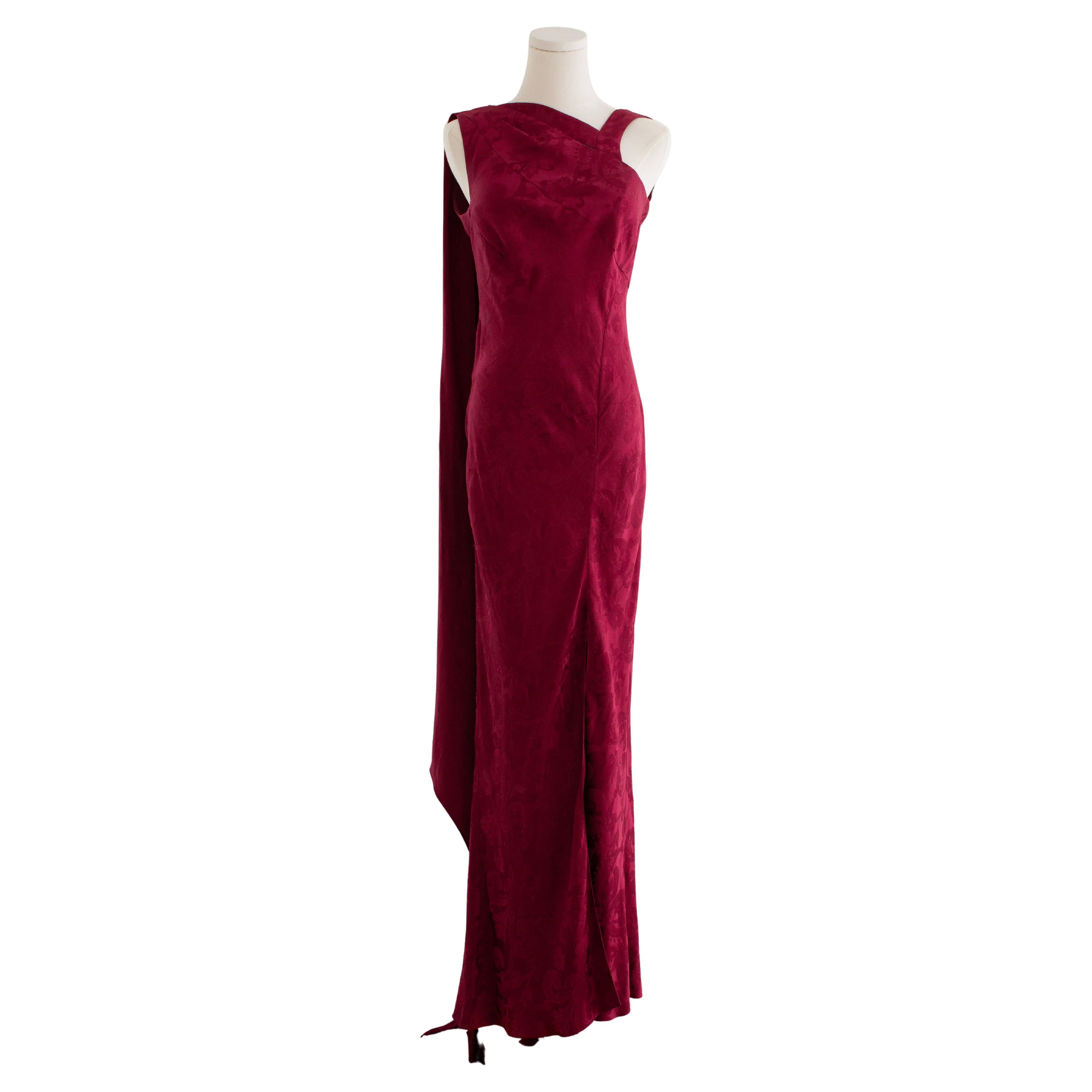 Christian Dior by John Galliano Fall/Winter 2001 Bias Cut Burgundy Jacquard Gown