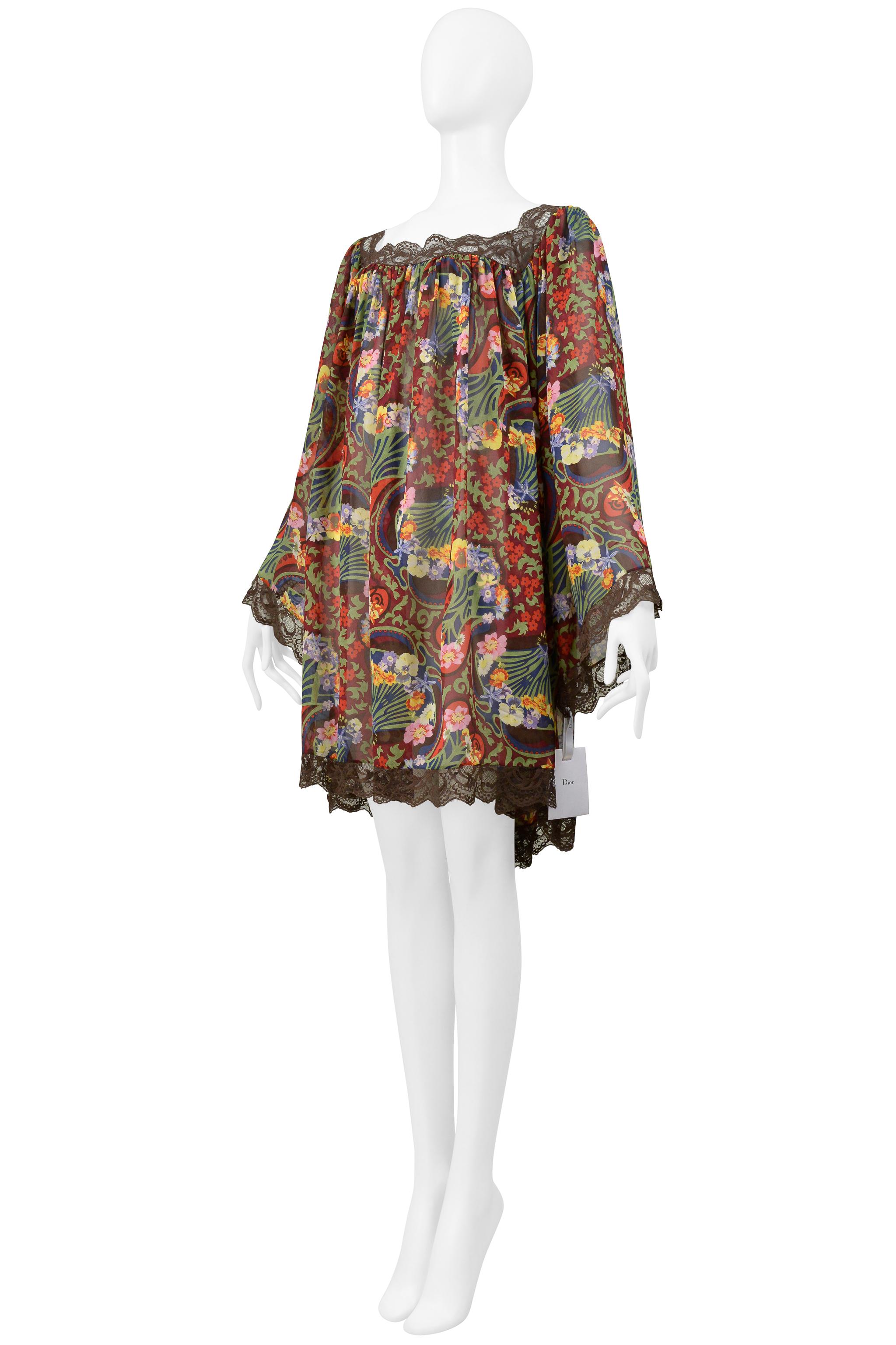 Christian Dior By John Galliano Fan Print Silk & Lace Dress 2005 5