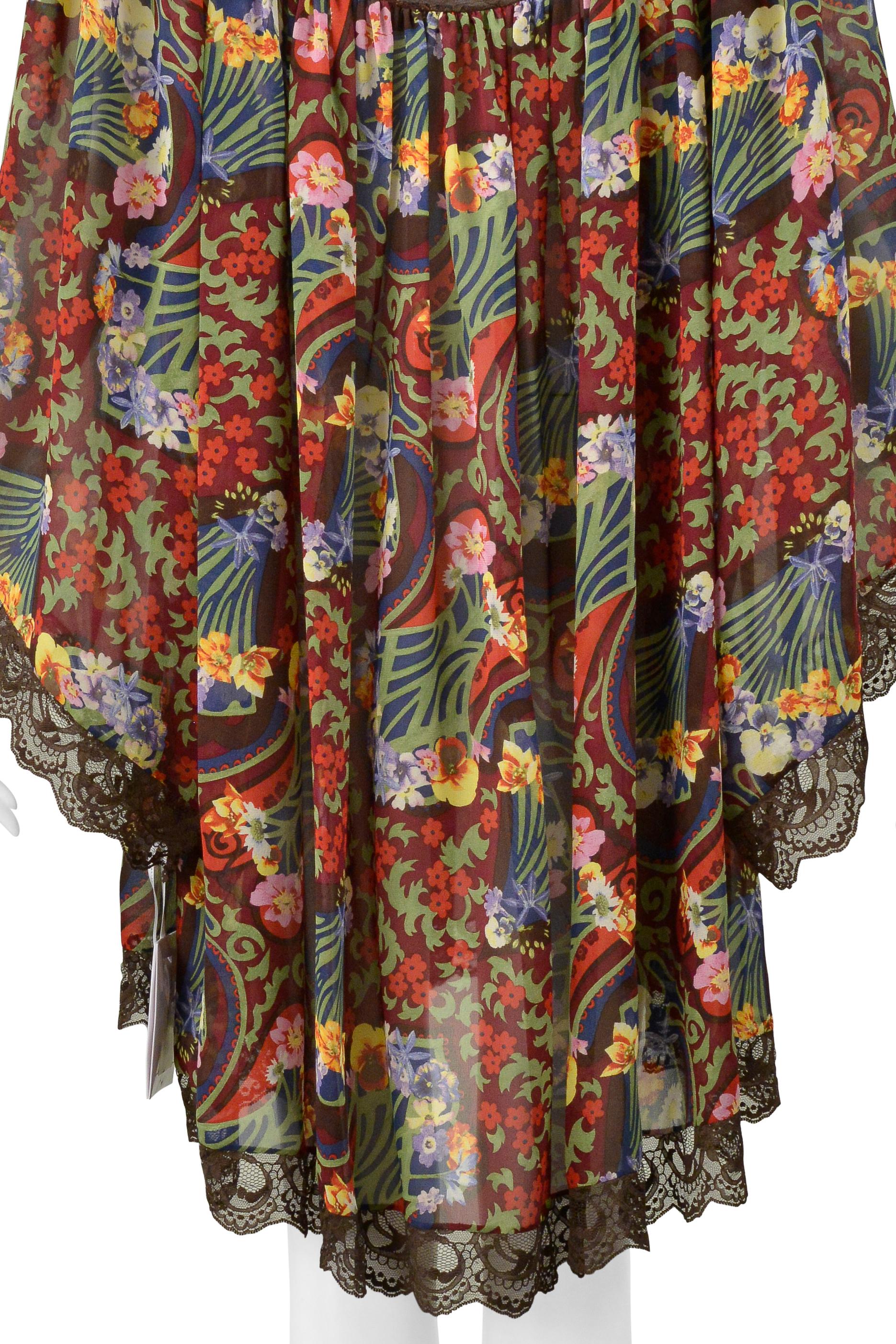 Christian Dior By John Galliano Fan Print Silk & Lace Dress 2005 6
