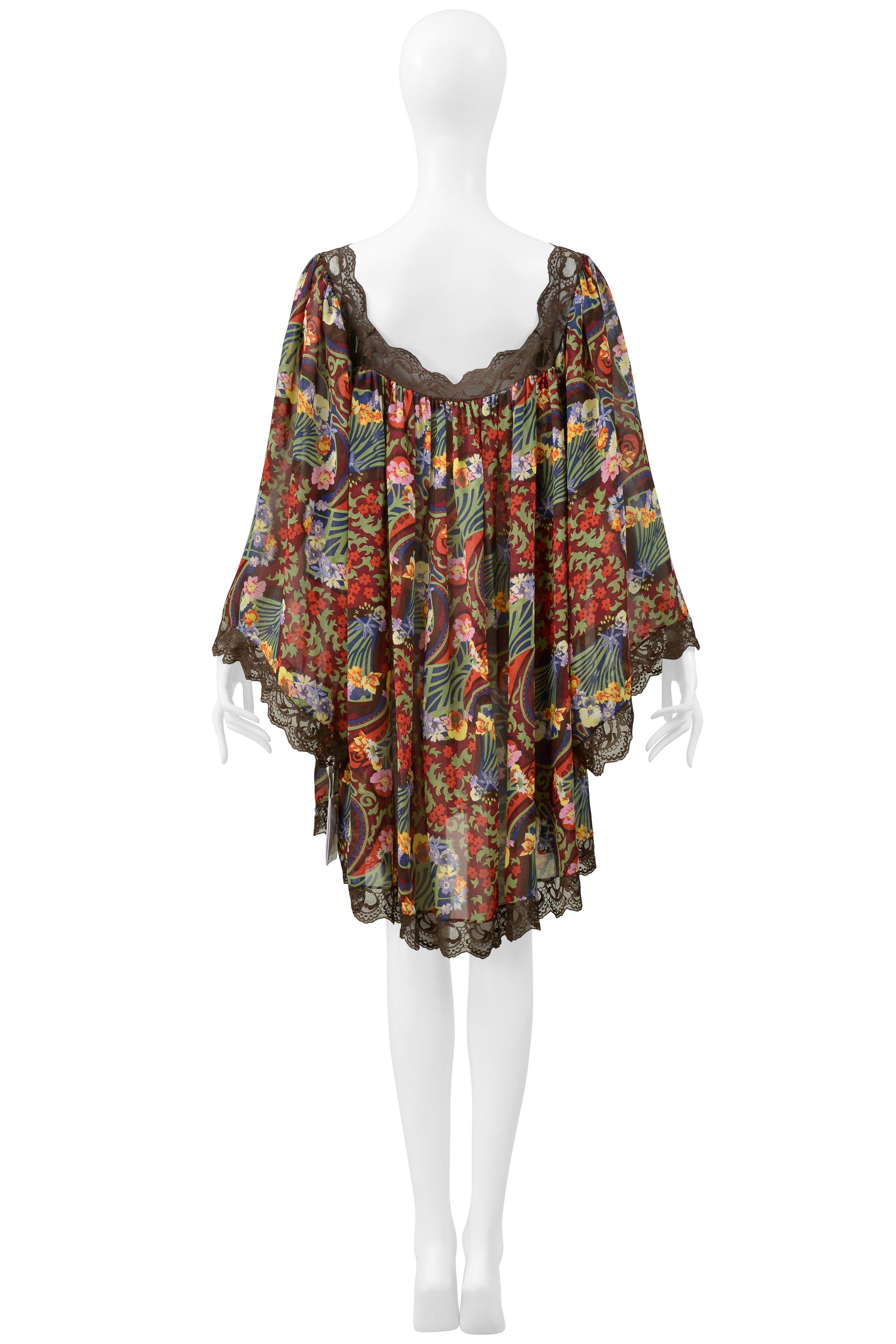Christian Dior By John Galliano Fan Print Silk & Lace Dress 2005 8