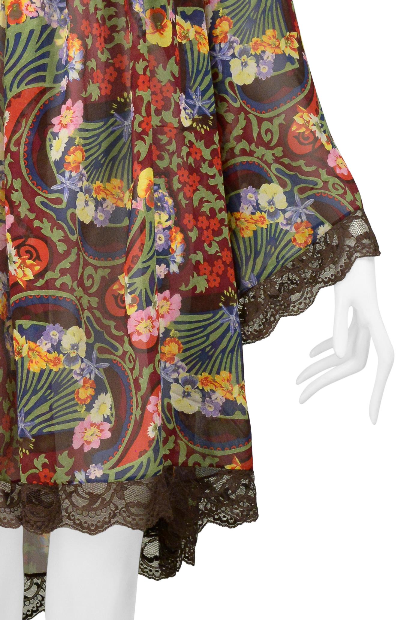 Christian Dior By John Galliano Fan Print Silk & Lace Dress 2005 In Excellent Condition In Los Angeles, CA
