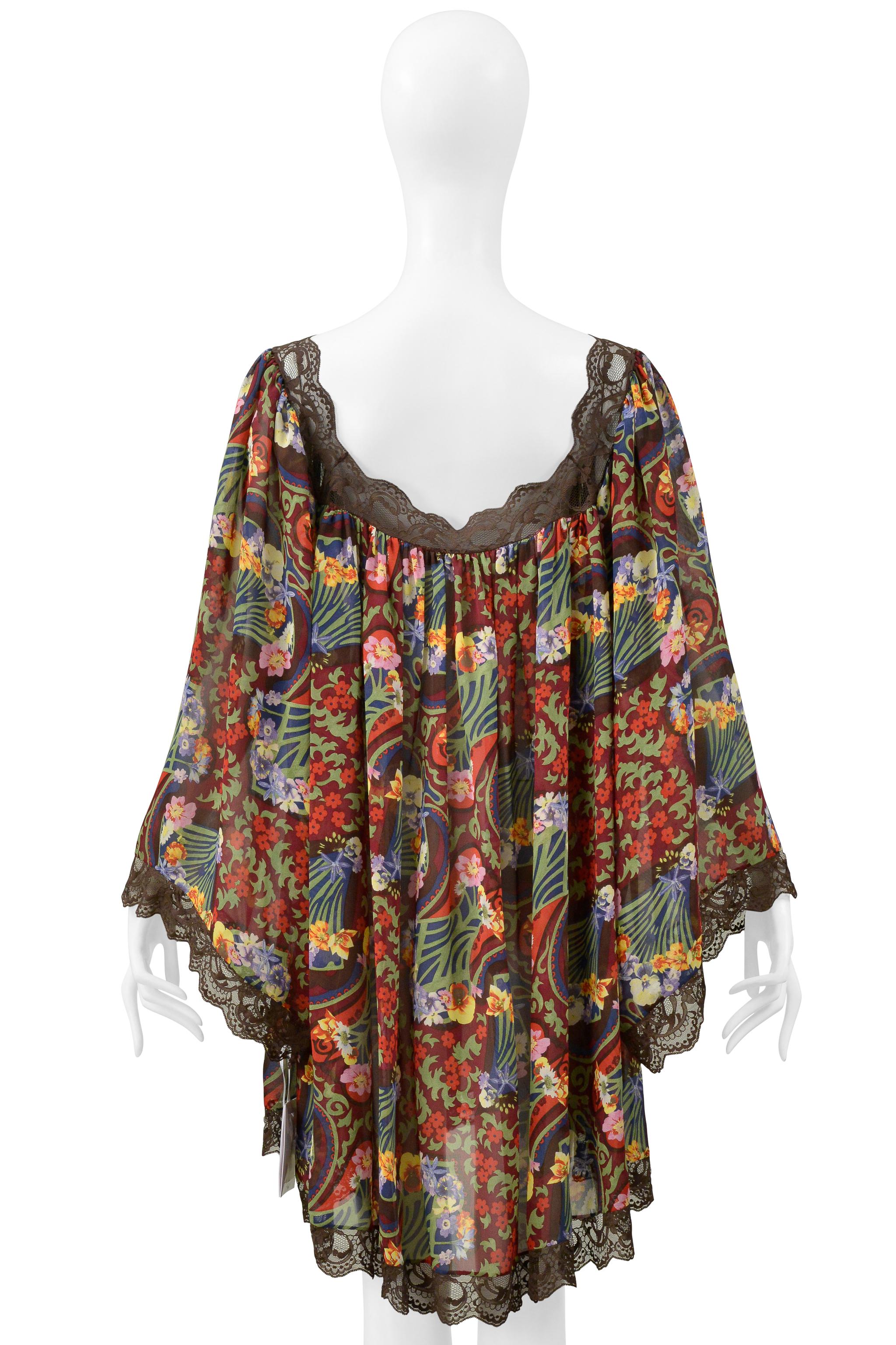 Women's Christian Dior By John Galliano Fan Print Silk & Lace Dress 2005