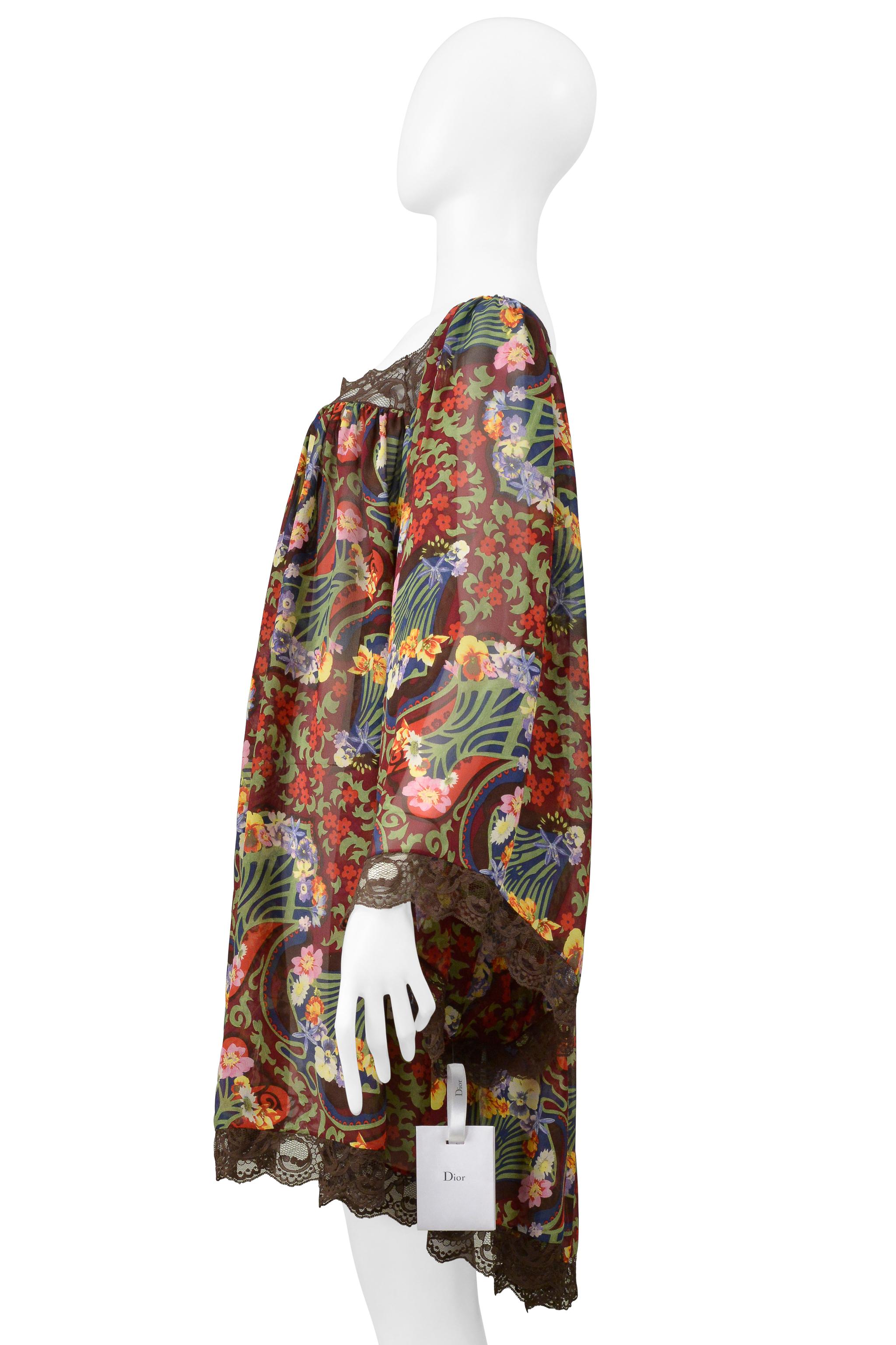 Christian Dior By John Galliano Fan Print Silk & Lace Dress 2005 1