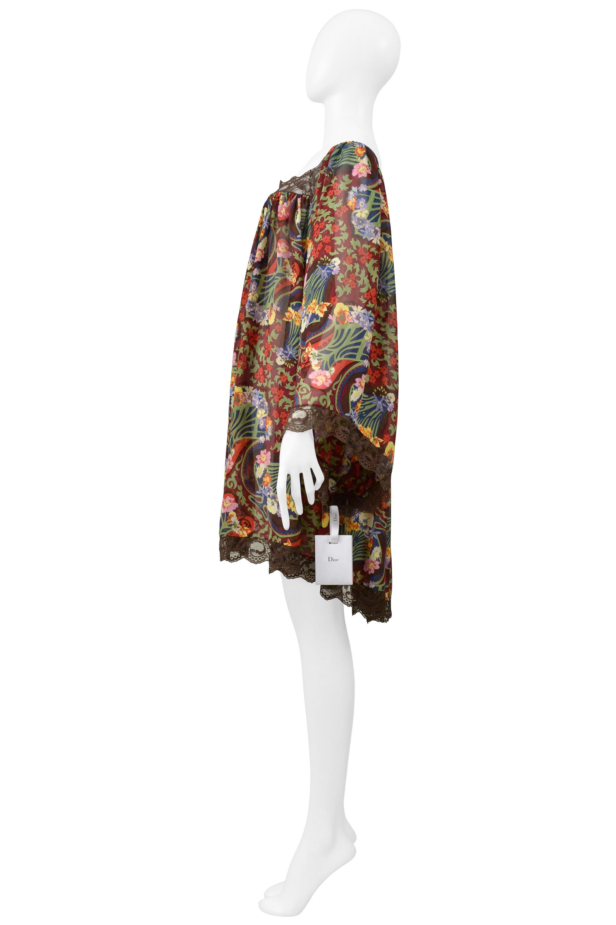 Christian Dior By John Galliano Fan Print Silk & Lace Dress 2005 2