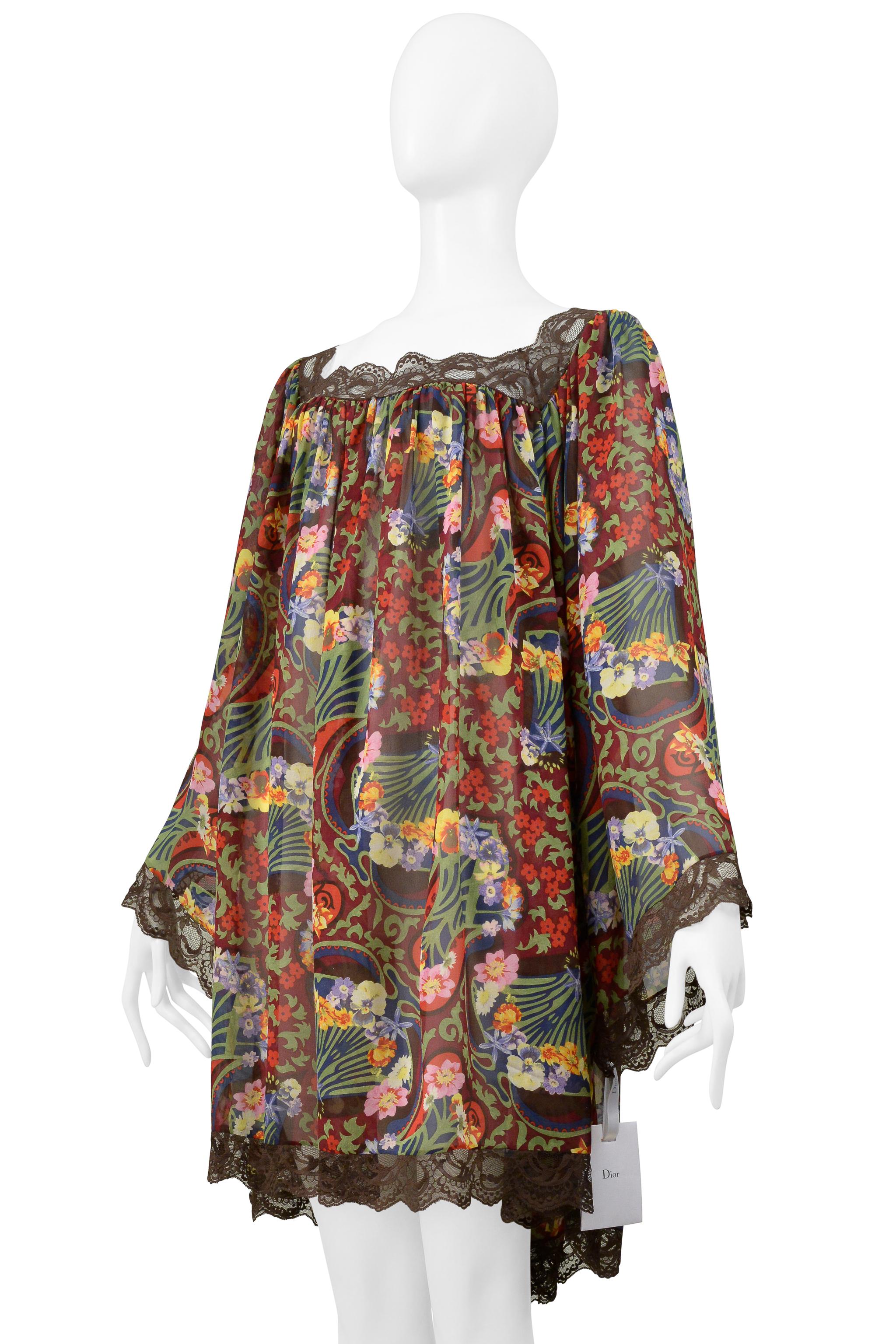 Christian Dior By John Galliano Fan Print Silk & Lace Dress 2005 3