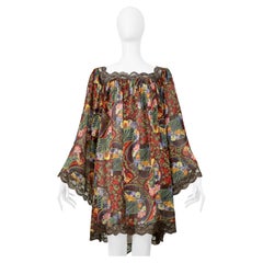 Christian Dior By John Galliano Fan Print Silk & Lace Dress 2005