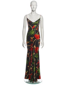 Christian Dior by John Galliano Floral Bias Cut Silk Evening Dress, fw 2002