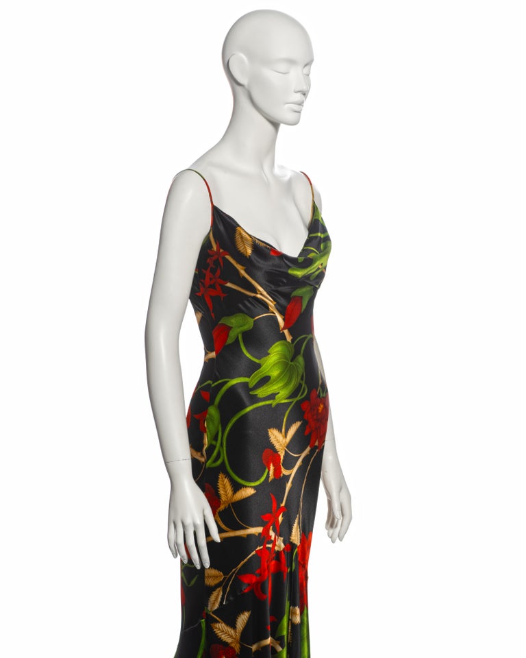 christian dior multicolor floral print silk dress 2002 Christian Dior by John Galliano Floral Bias Cut Silk Evening Dress, fw 2002