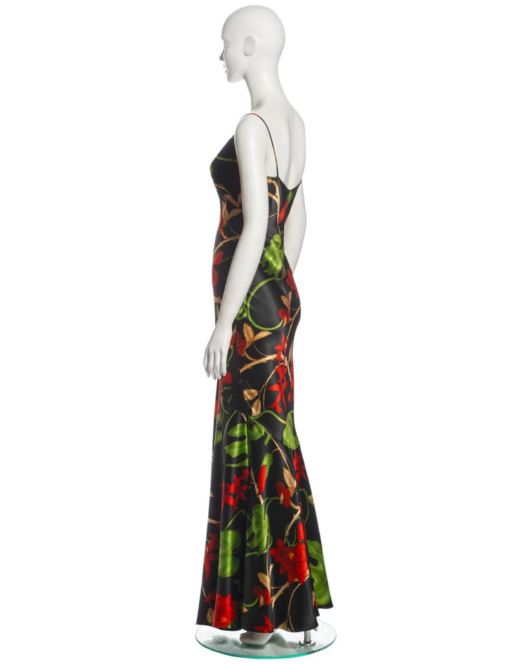 christian dior multicolor floral print silk dress 2002 Christian Dior by John Galliano Floral Bias Cut Silk Evening Dress, fw 2002