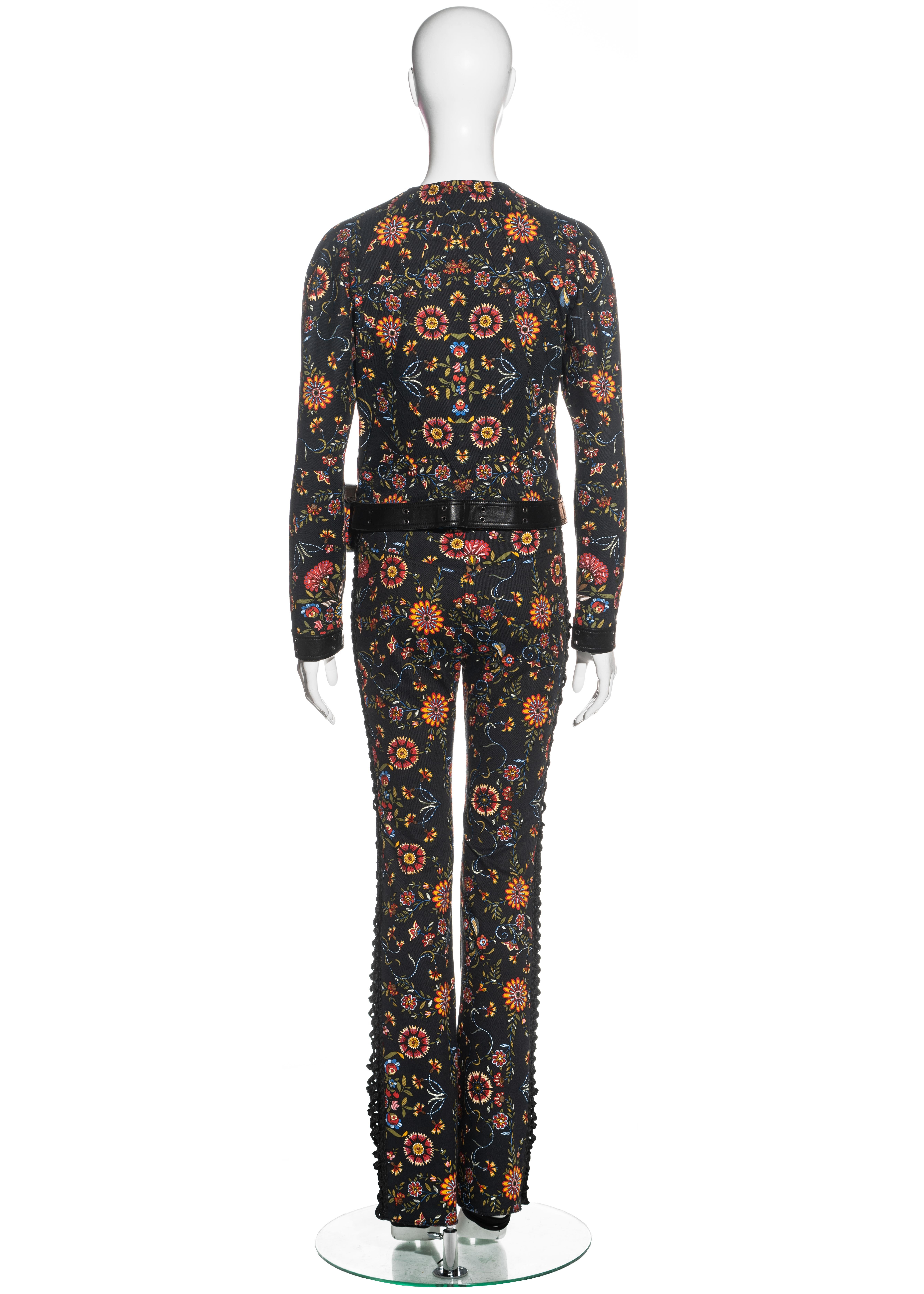 Christian Dior by John Galliano floral cotton and leather pant suit, fw 2002 For Sale 2