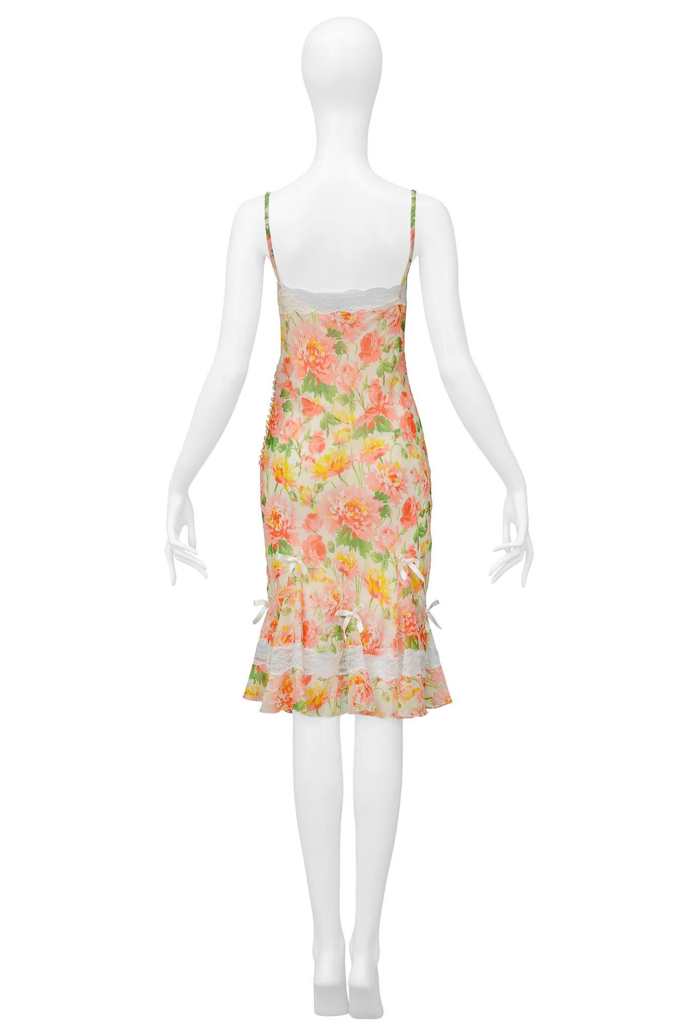 Christian Dior By John Galliano Floral Dress With Lace Insets In Excellent Condition In Los Angeles, CA