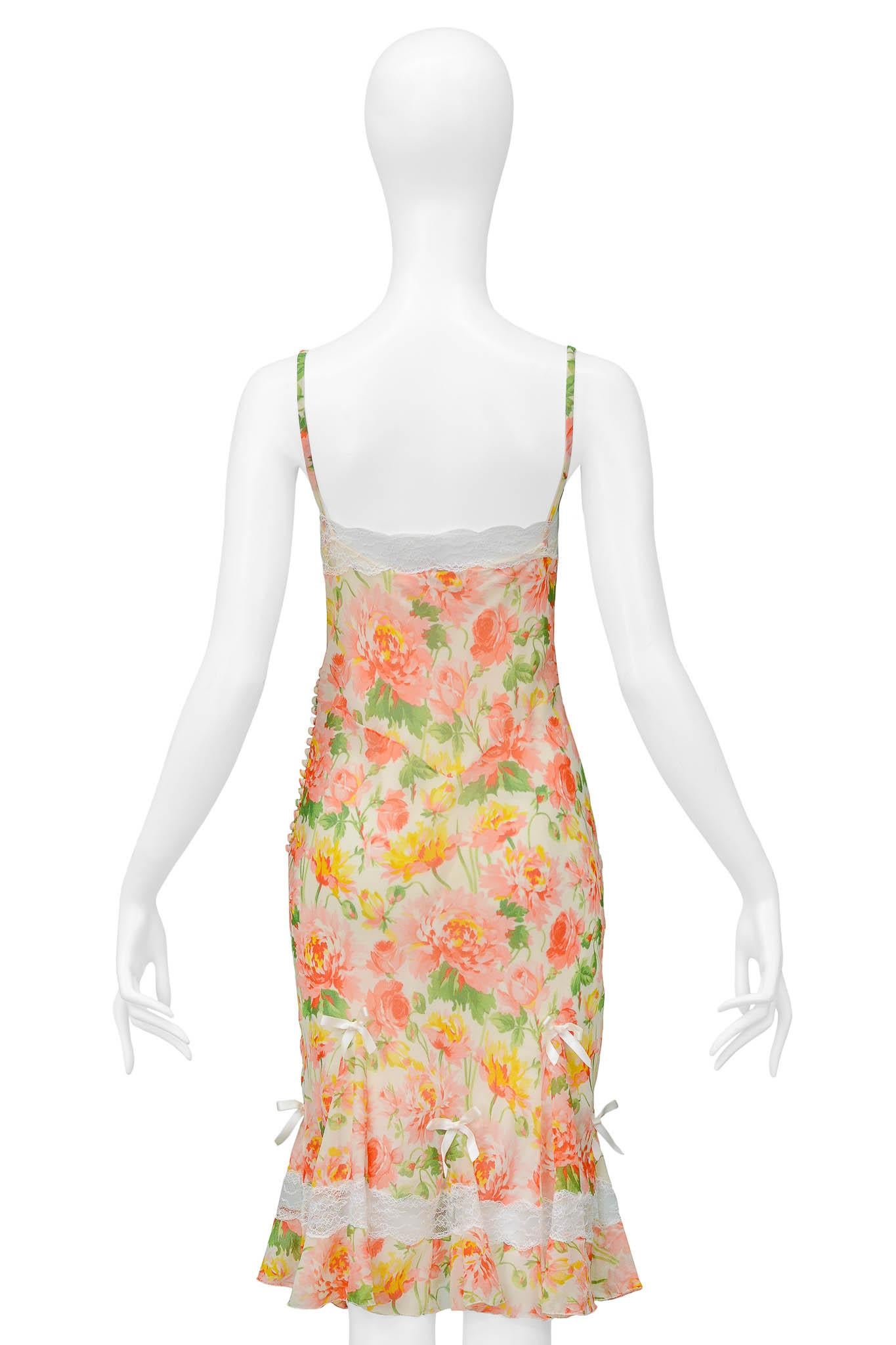 Women's Christian Dior By John Galliano Floral Dress With Lace Insets