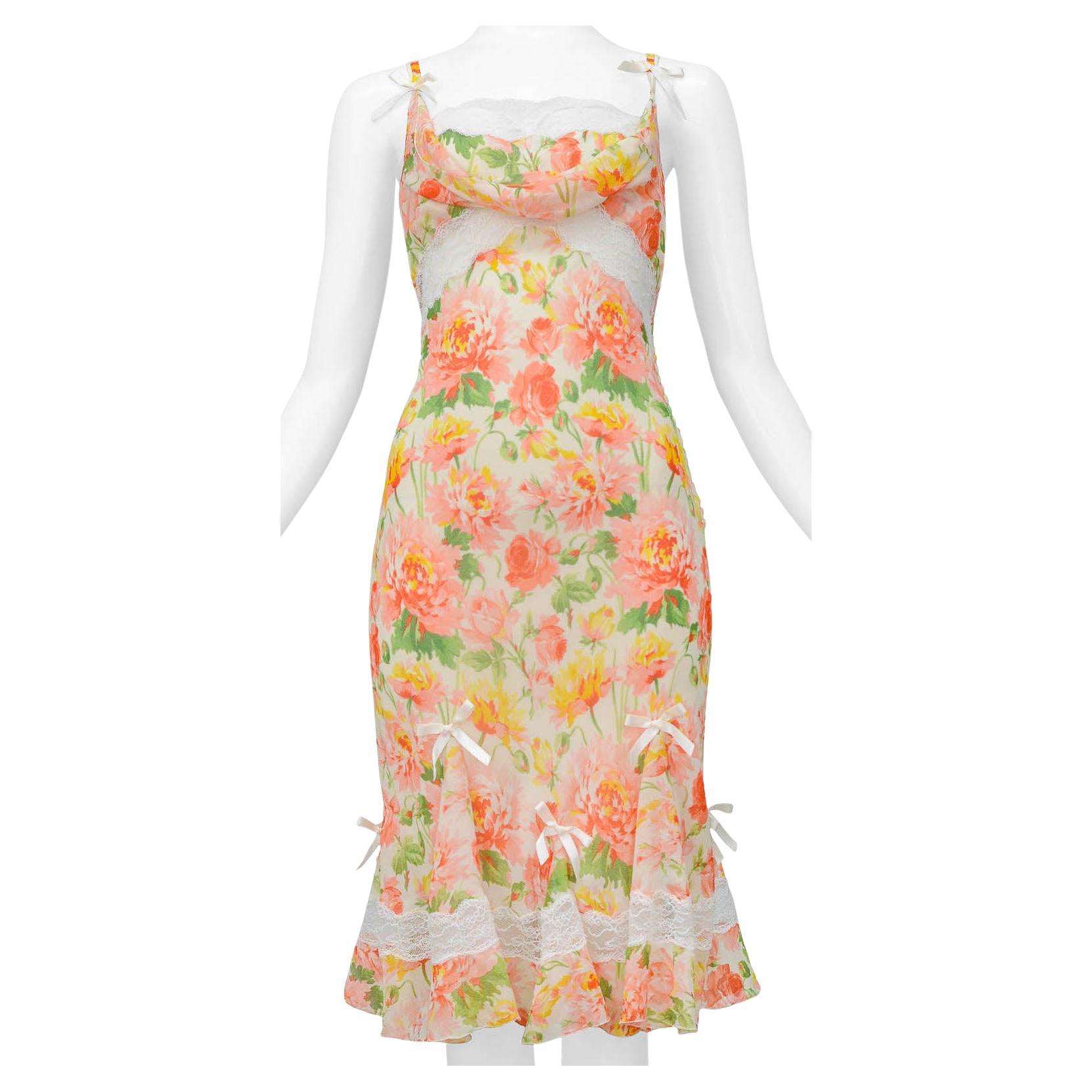 Christian Dior By John Galliano Floral Dress With Lace Insets