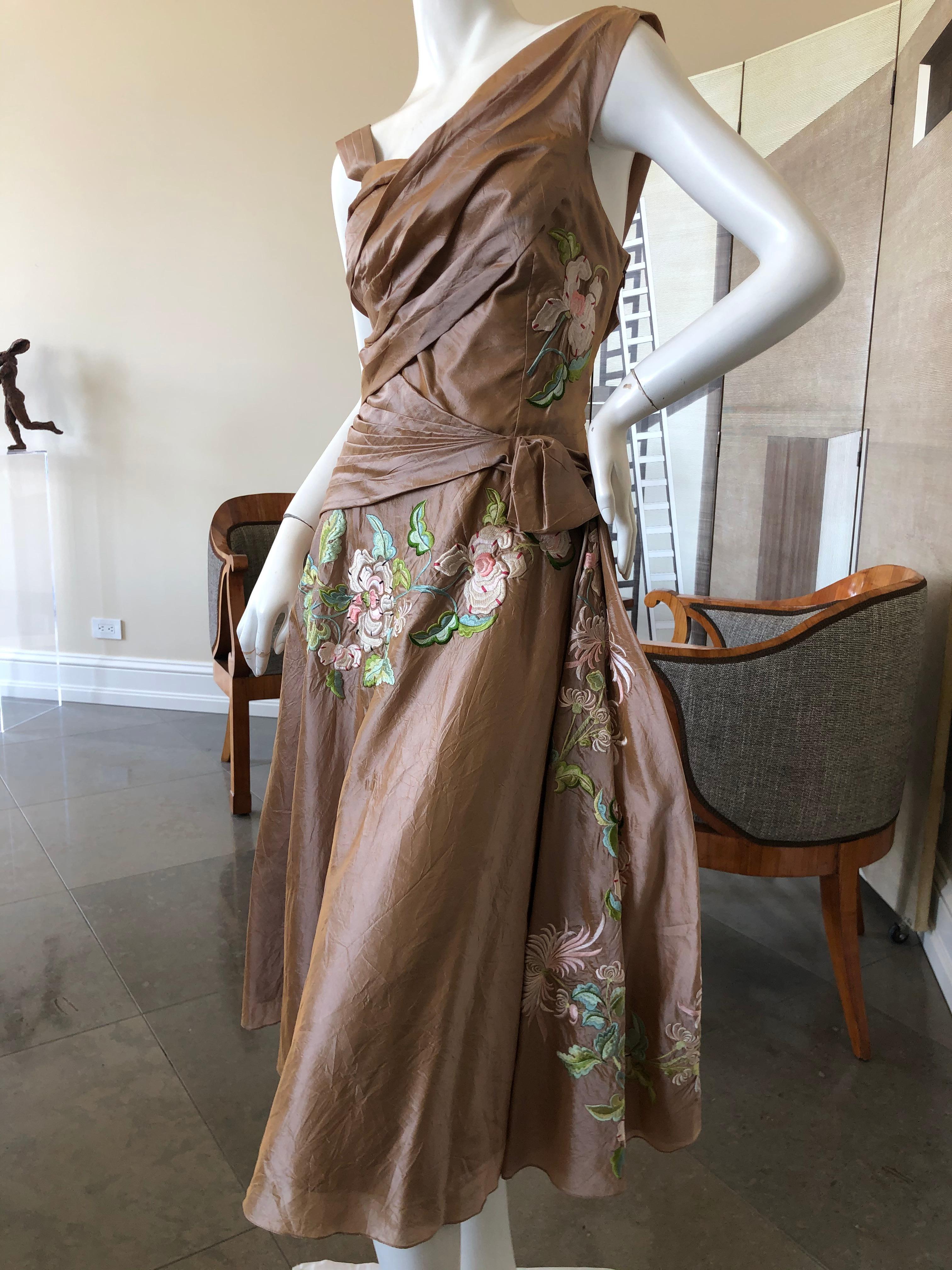 Christian Dior by John Galliano Floral Embroidered Silk Dress with Side Sash 4