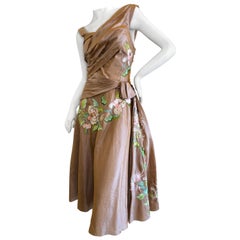 Christian Dior by John Galliano Floral Embroidered Silk Dress with Side Sash
