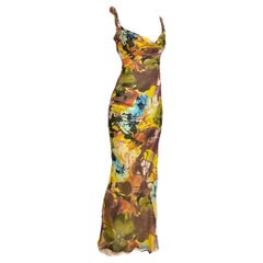 Christian Dior par John Galliano - Robe en soie imprimée à fleurs coupée en biais