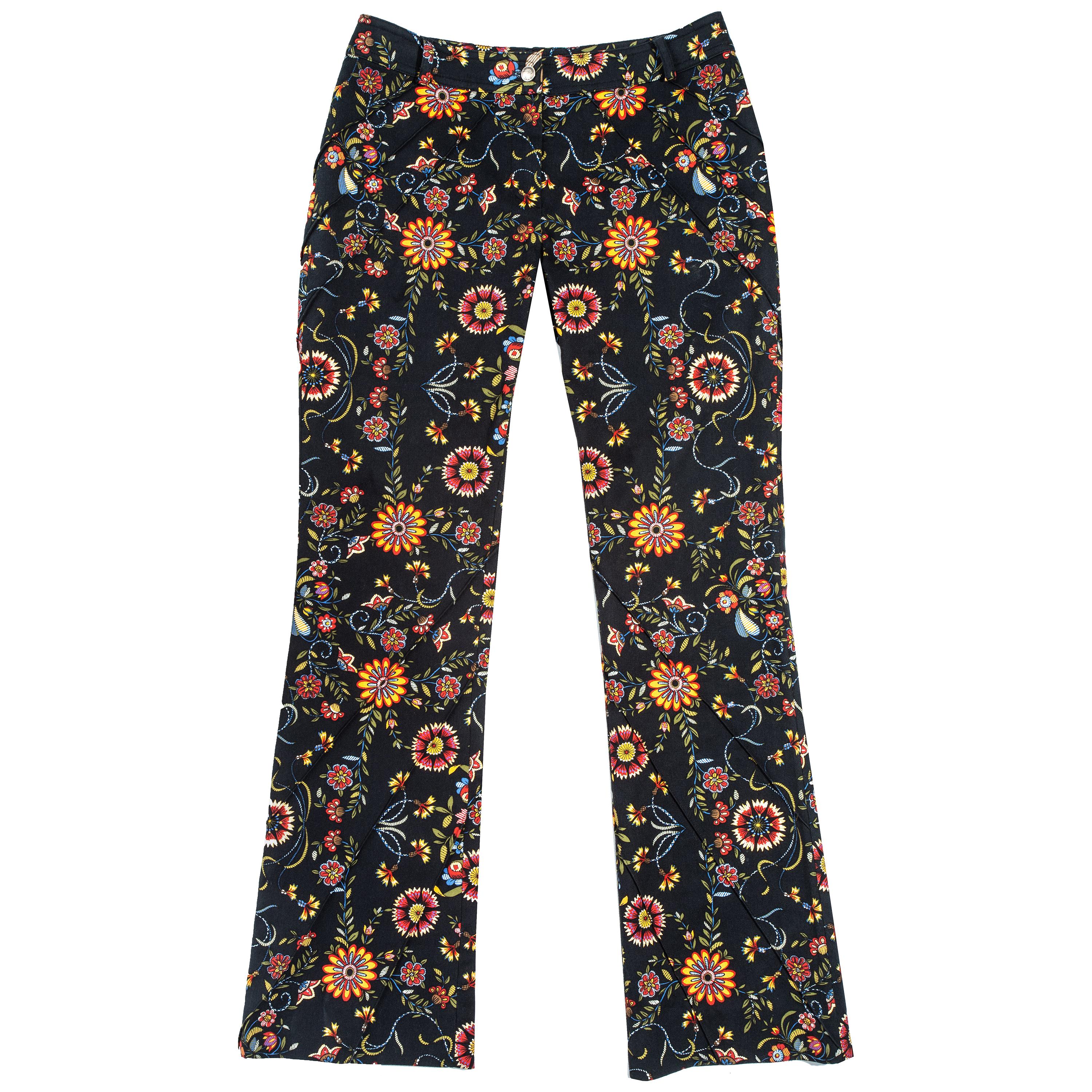 Christian Dior by John Galliano floral printed cotton flared pants, fw 2002