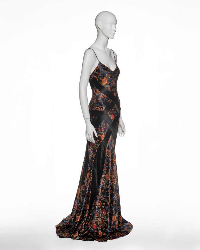 Robe en satin floral avec incrustations géométriques, Christian