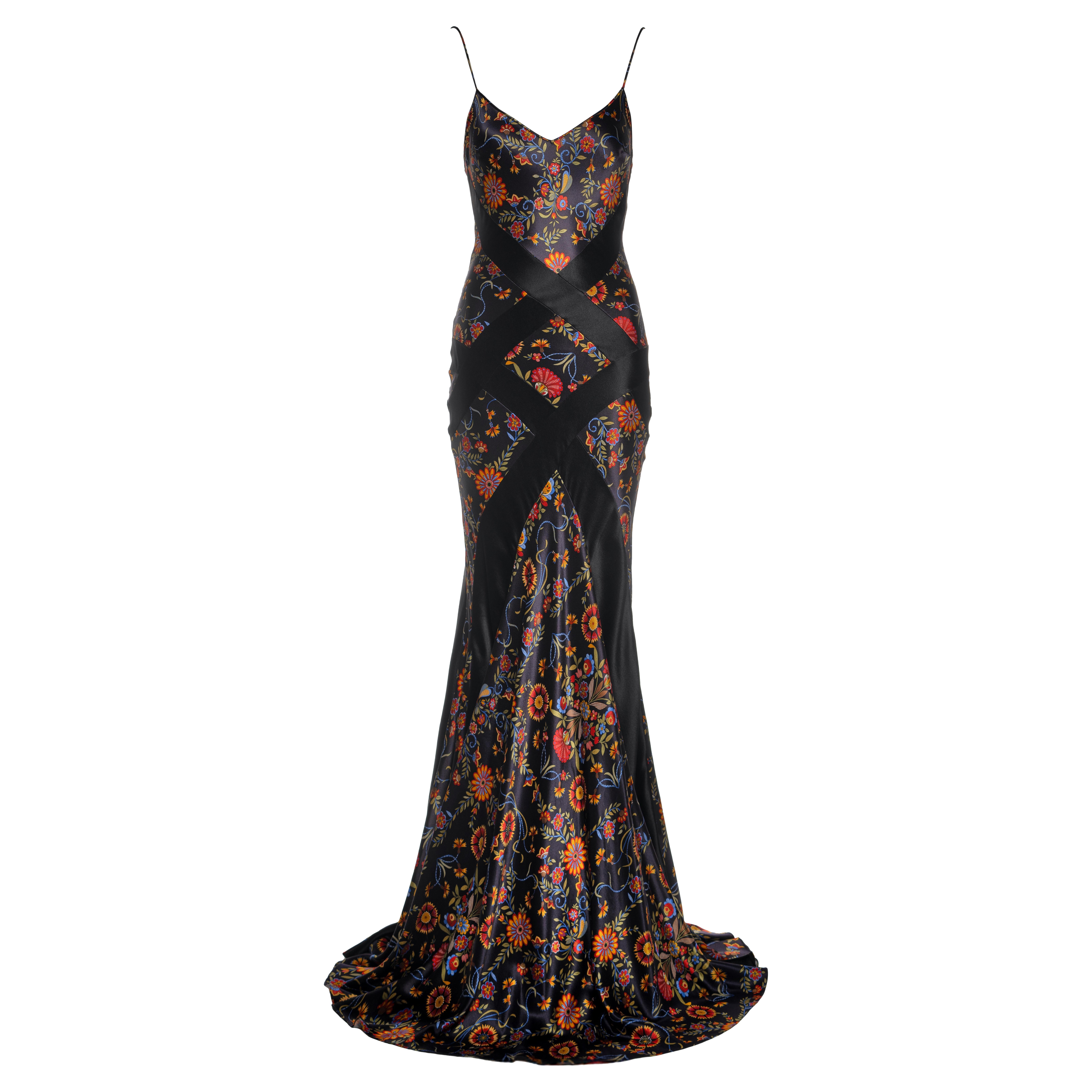 Robe en satin floral avec incrustations géométriques, Christian Dior by John Galliano, FW 2002
