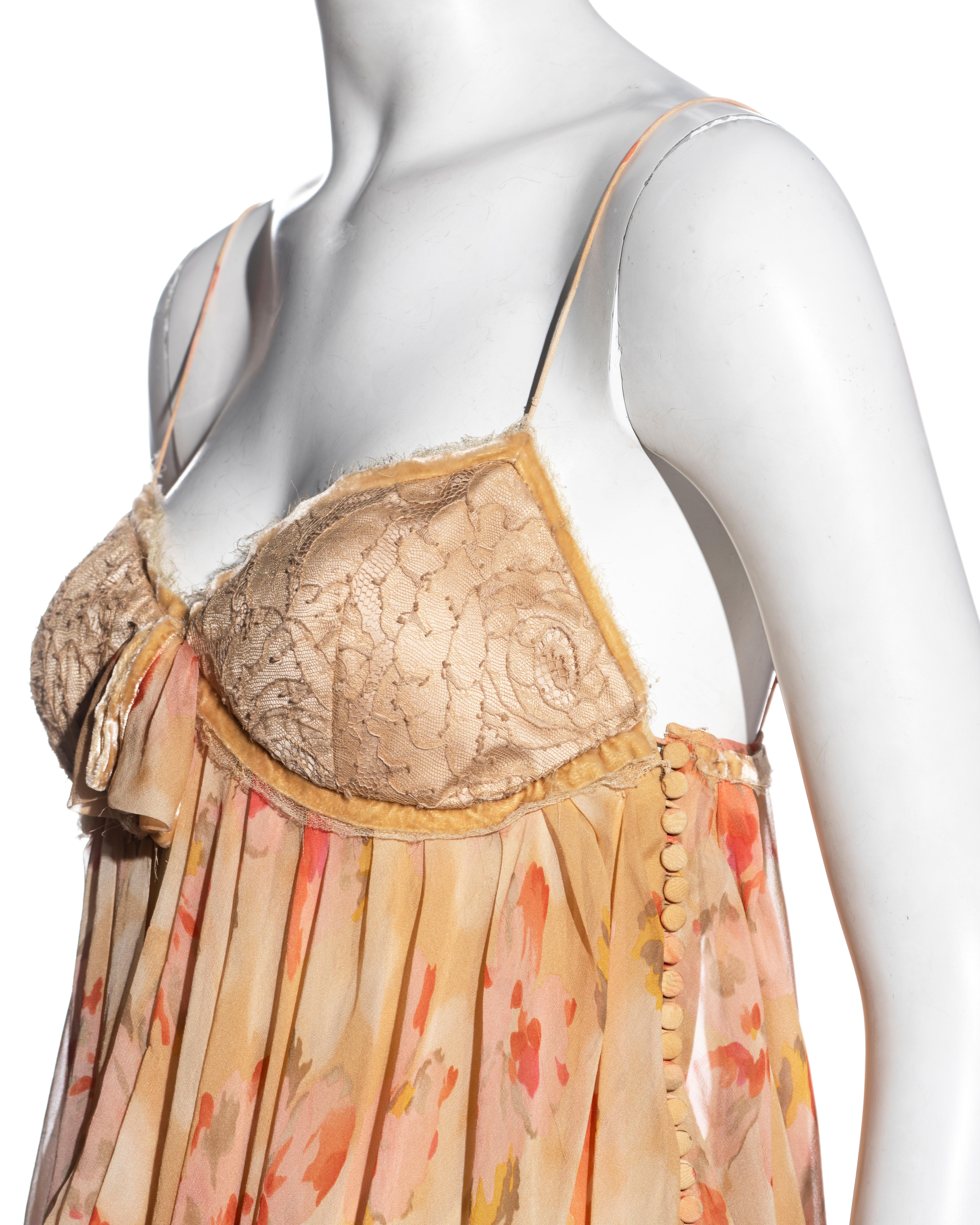 Beige Christian Dior by John Galliano floral silk and lace draped dress, fw 2005