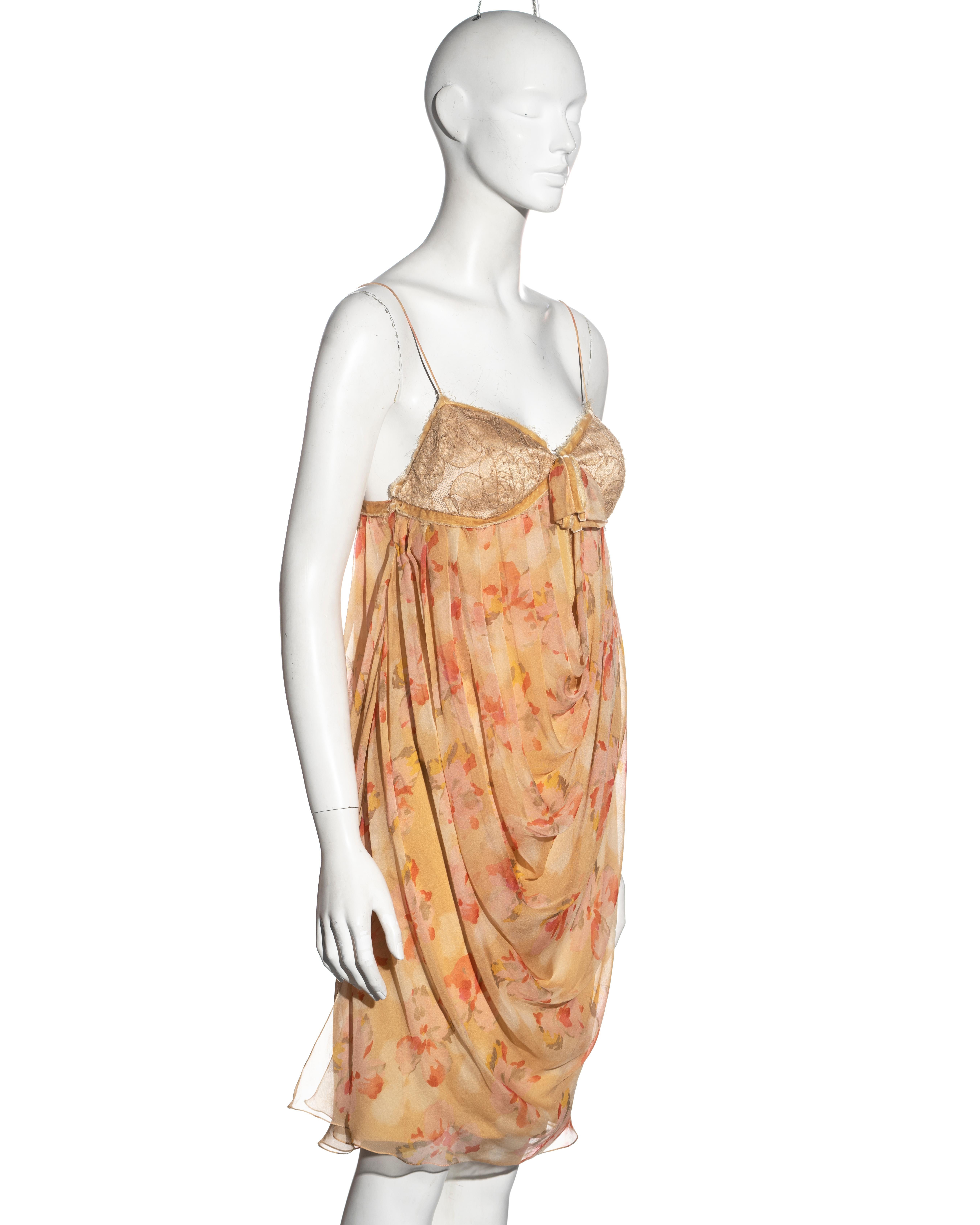 Christian Dior by John Galliano floral silk and lace draped dress, fw 2005 In Excellent Condition For Sale In London, GB
