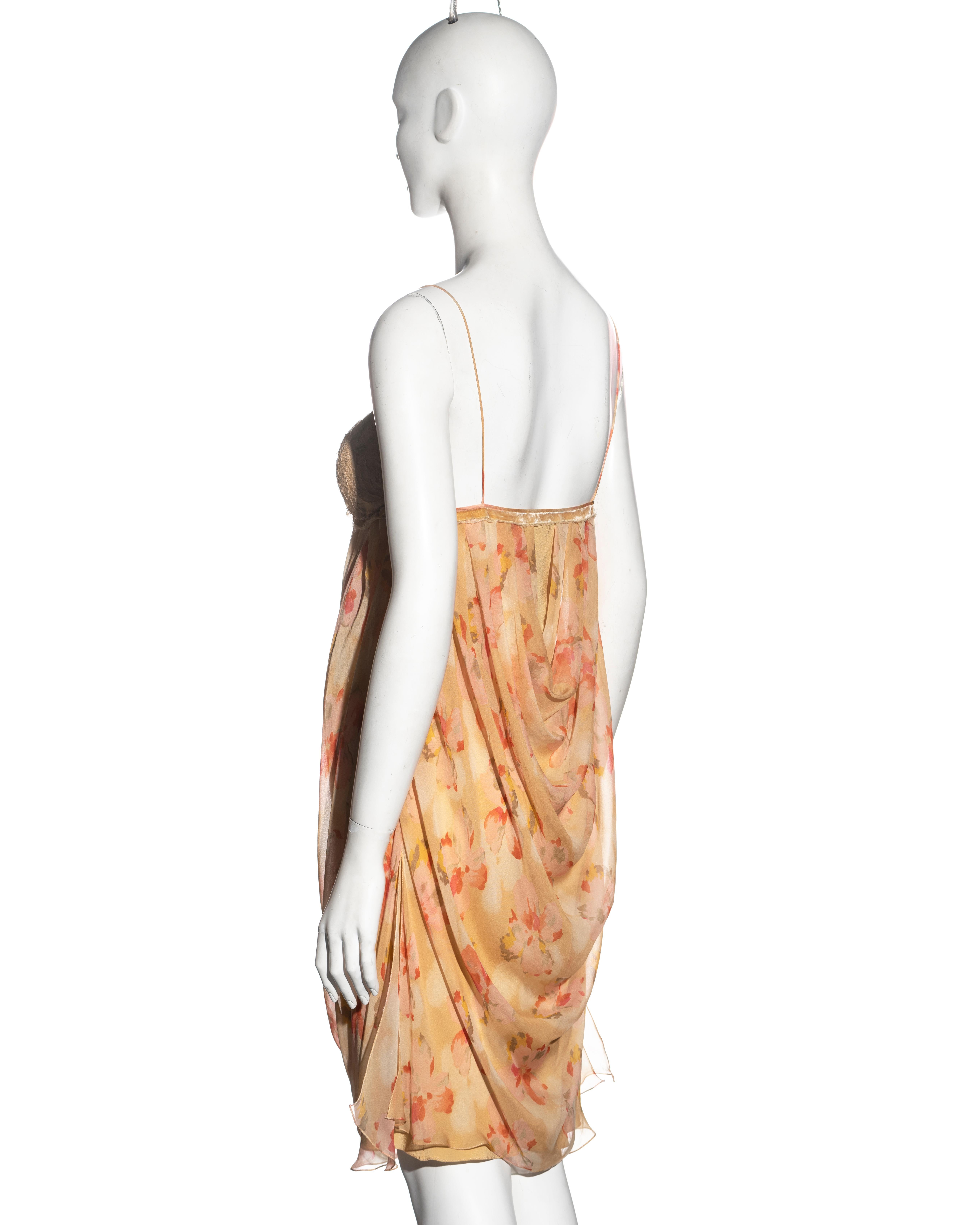 Women's Christian Dior by John Galliano floral silk and lace draped dress, fw 2005