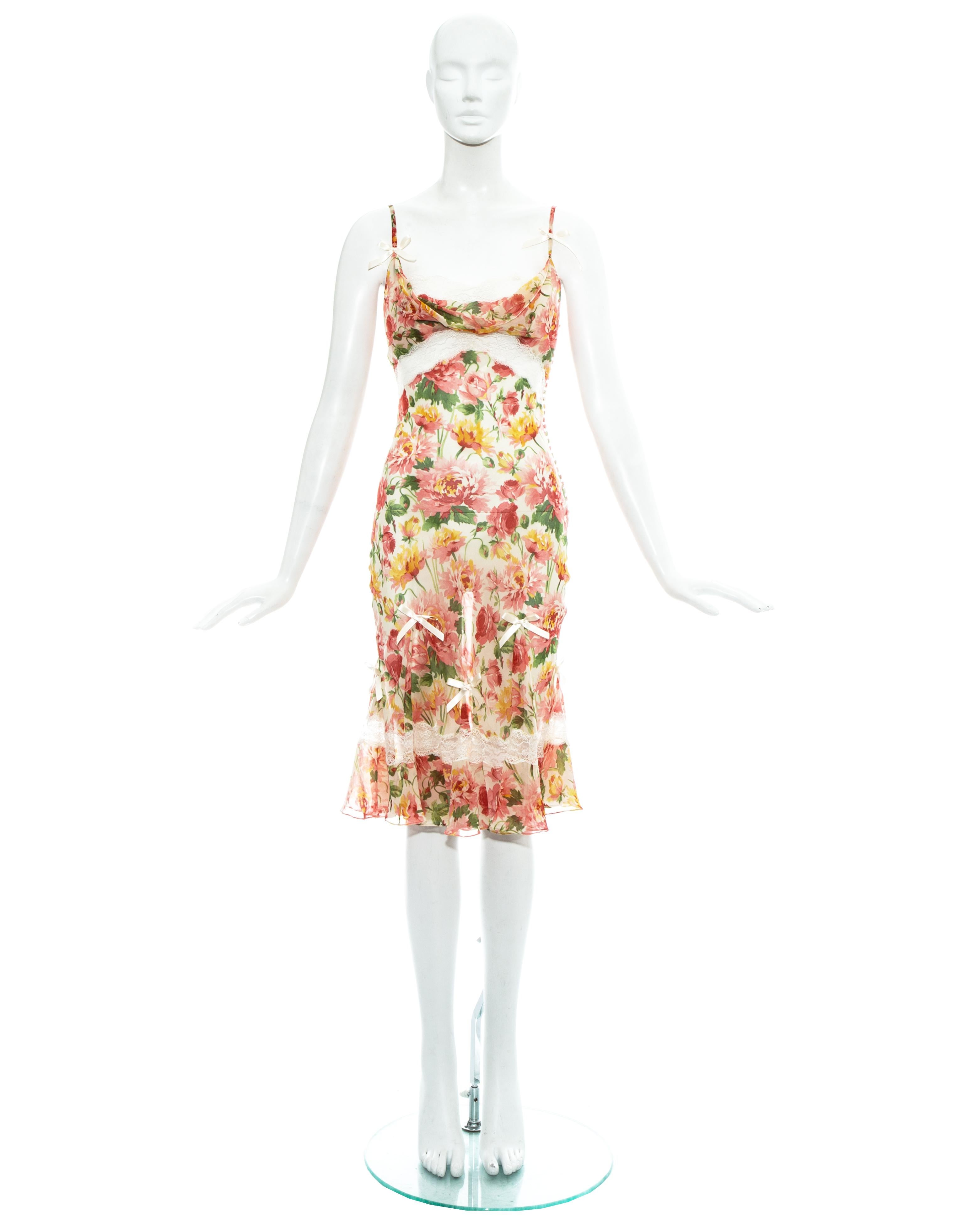 Beige Christian Dior by John Galliano floral silk chiffon and lace dress, ss 2005 For Sale