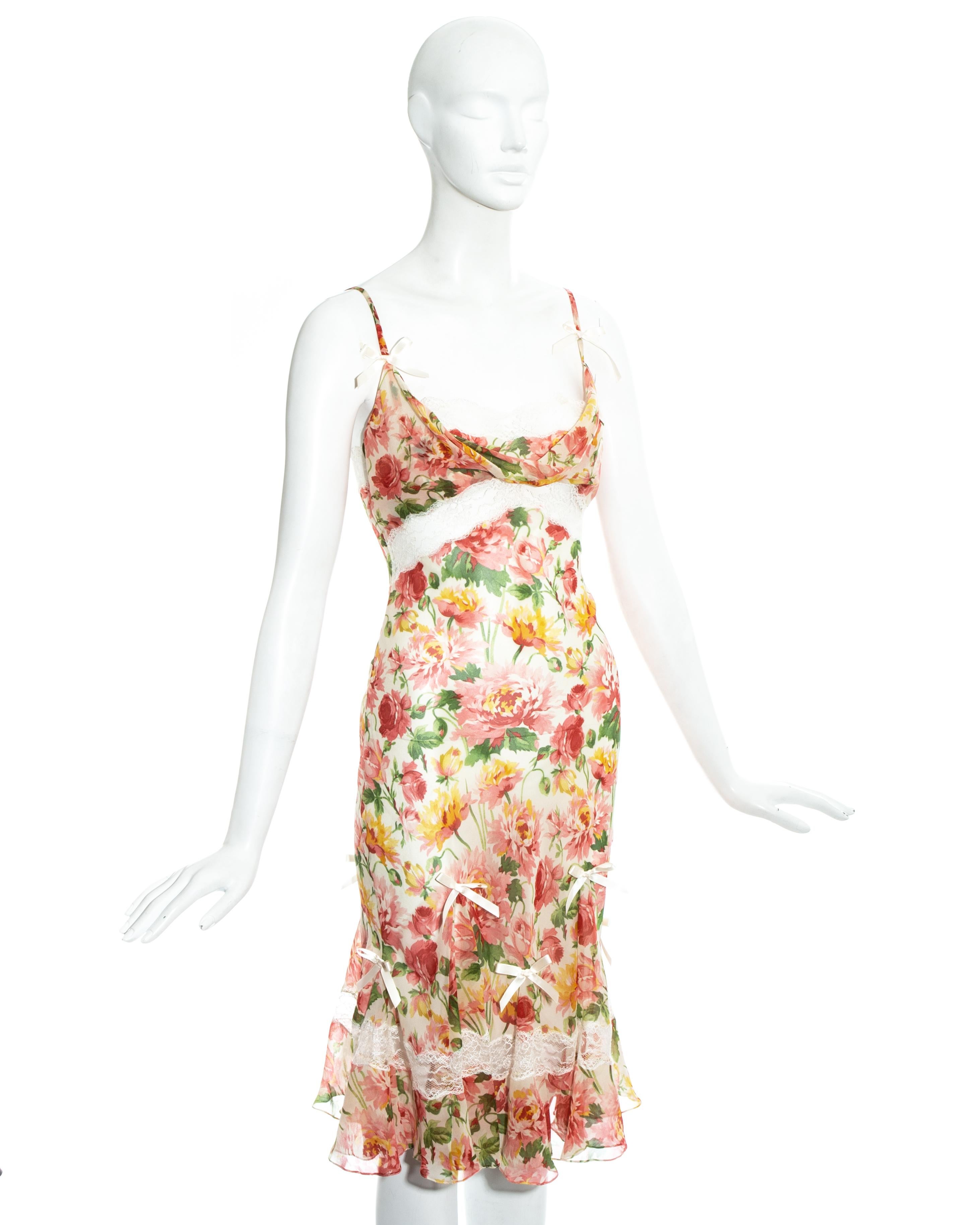 Christian Dior by John Galliano floral silk chiffon and lace dress, ss 2005 In Excellent Condition For Sale In London, London