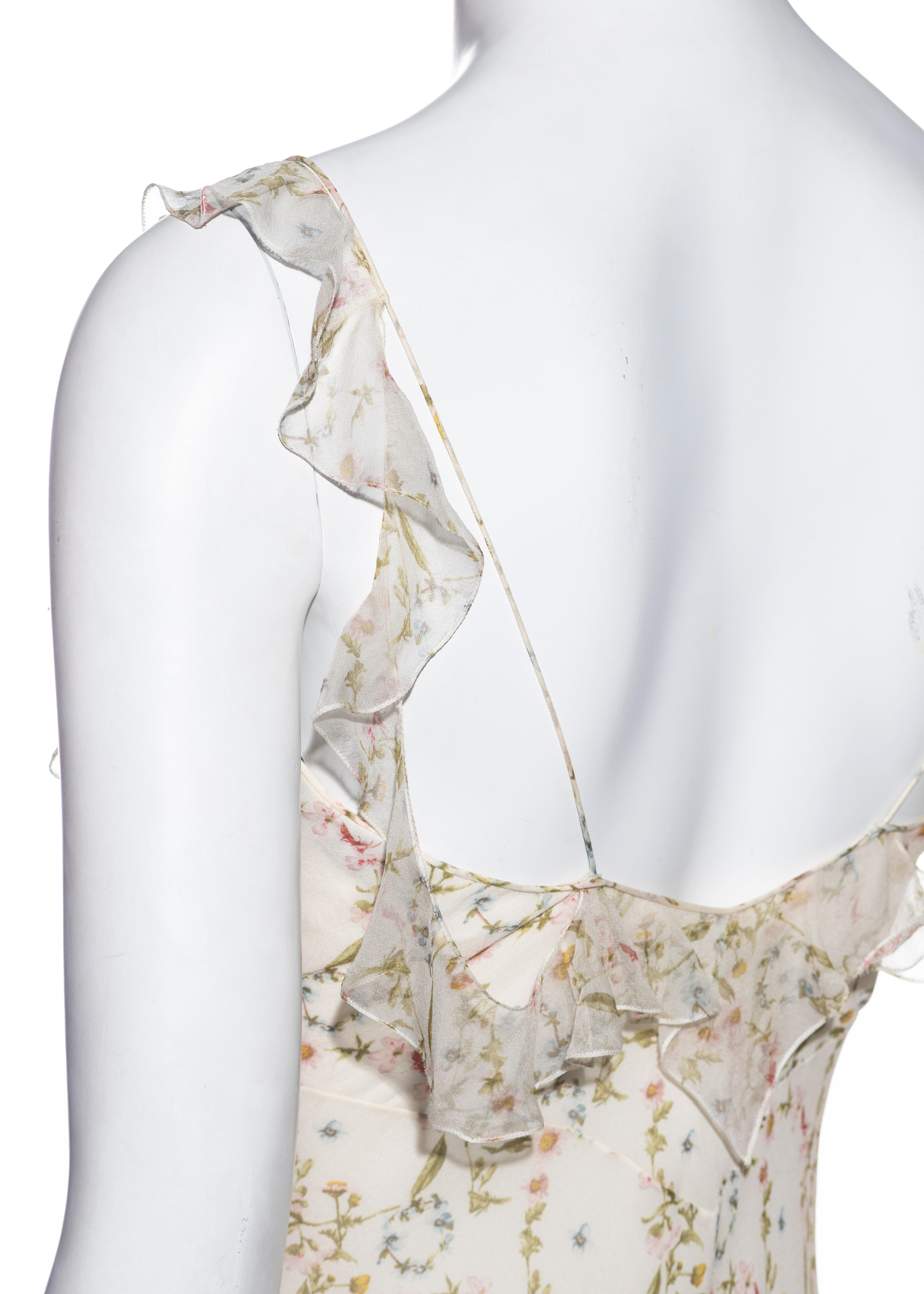 Beige Christian Dior by John Galliano floral silk chiffon ruffled mini dress, ss 2005