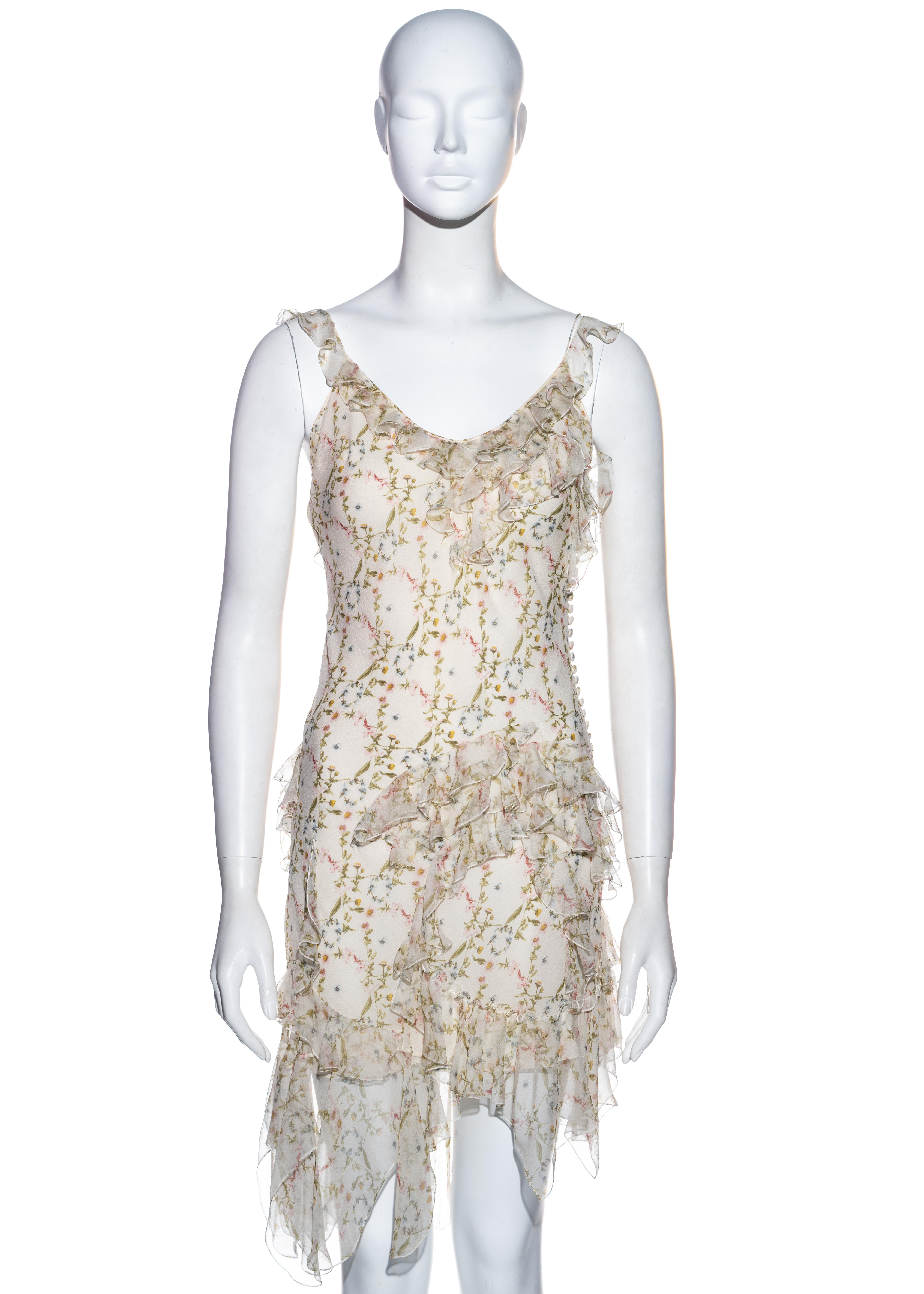 Women's Christian Dior by John Galliano floral silk chiffon ruffled mini dress, ss 2005