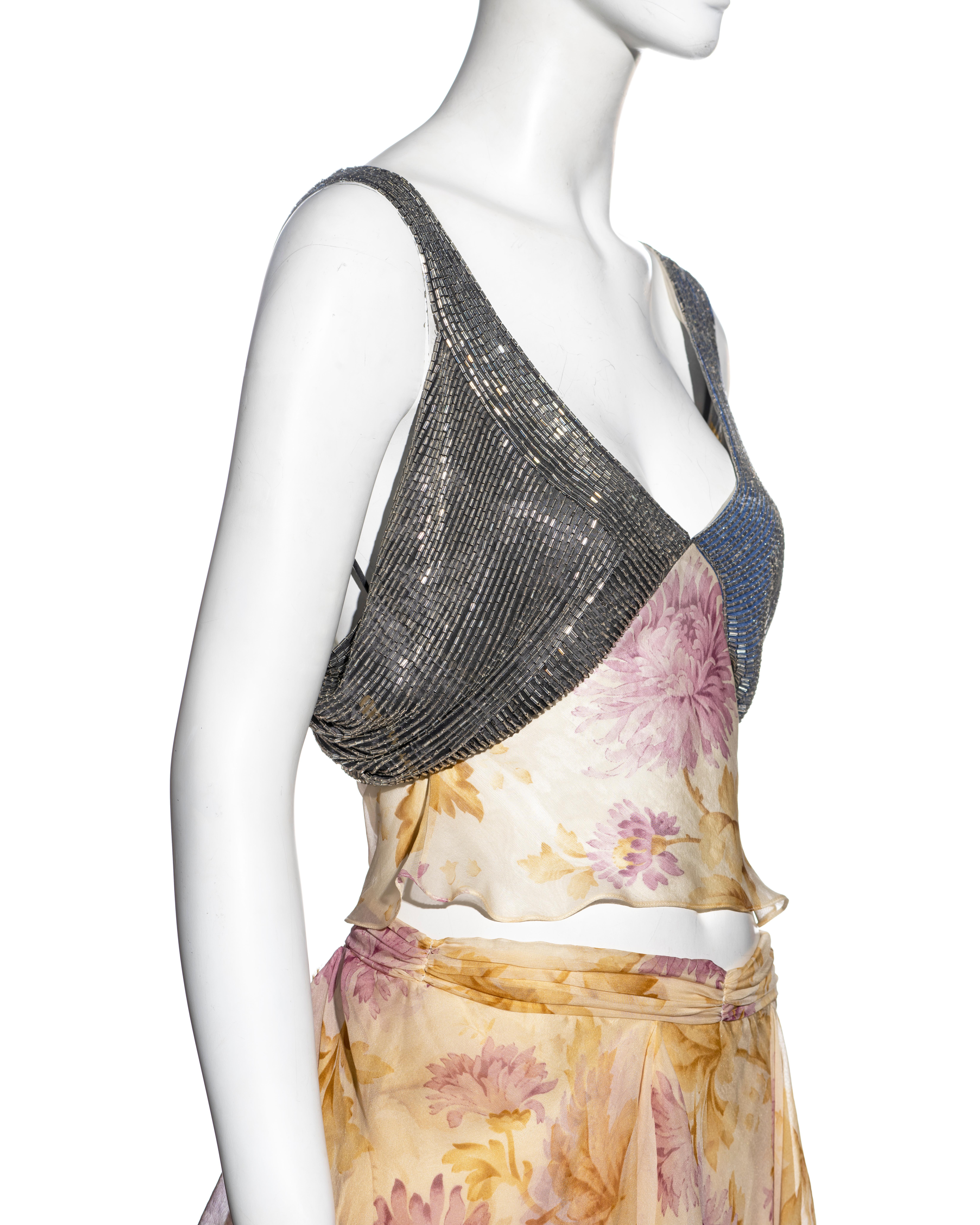 Christian Dior by John Galliano floral silk chiffon top and skirt set, fw 2001 In Good Condition For Sale In London, GB