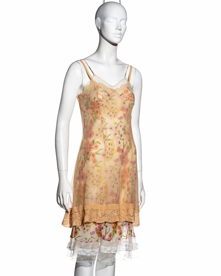 Christian Dior by John Galliano floral silk double-layered slip dress ...