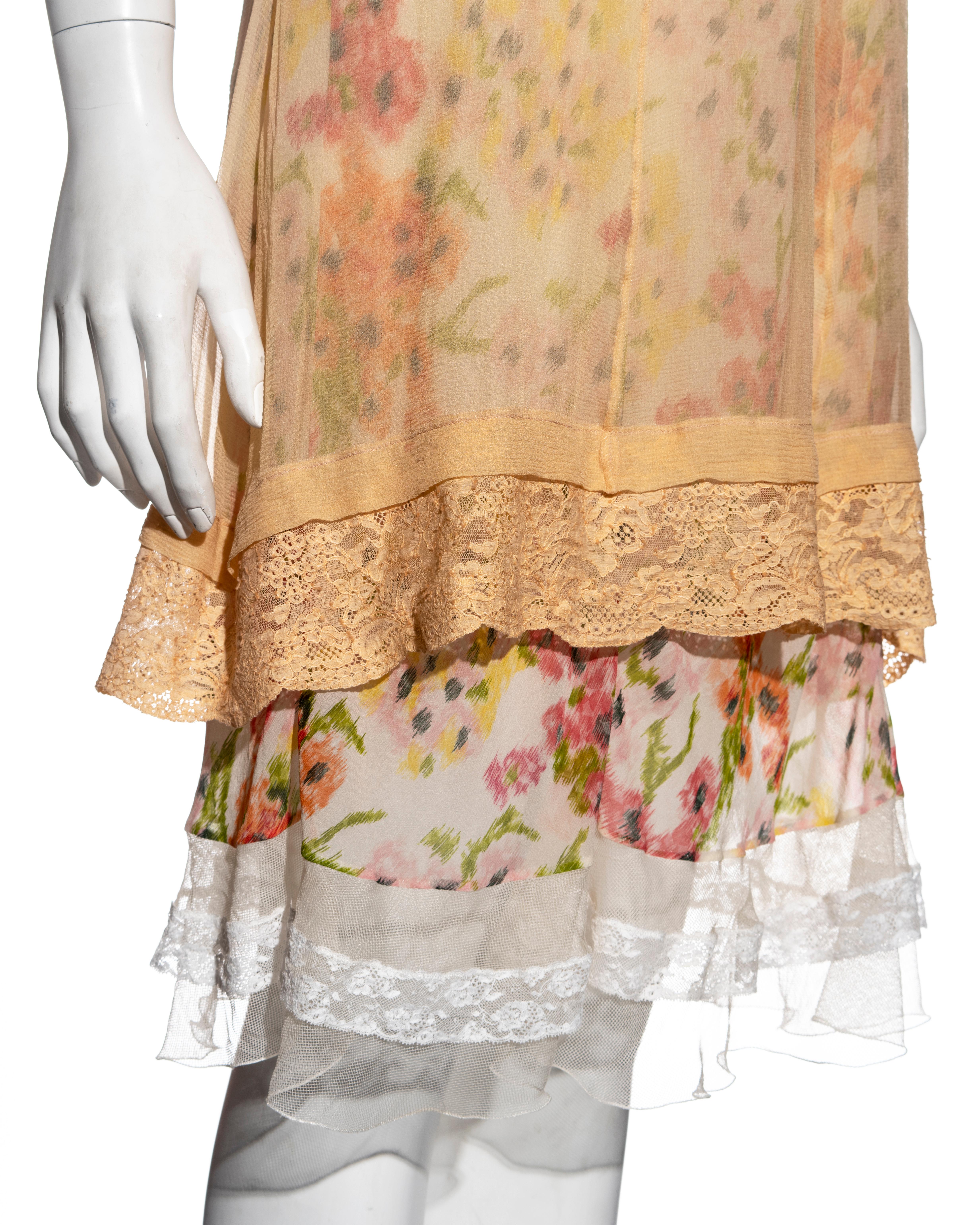 Beige Christian Dior by John Galliano floral silk double-layered slip dress, ss 2005