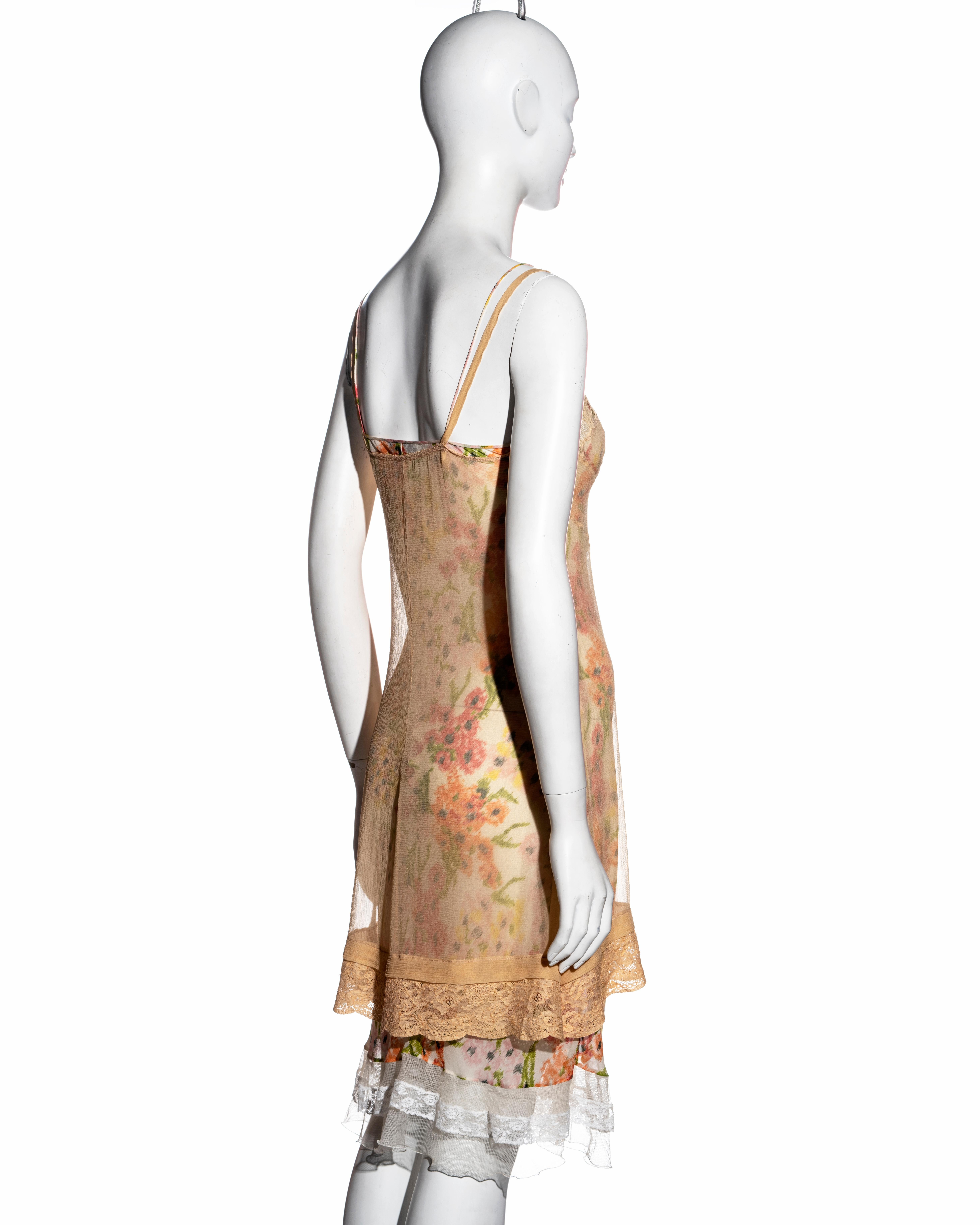 Christian Dior by John Galliano floral silk double-layered slip dress, ss 2005 In Excellent Condition In London, GB