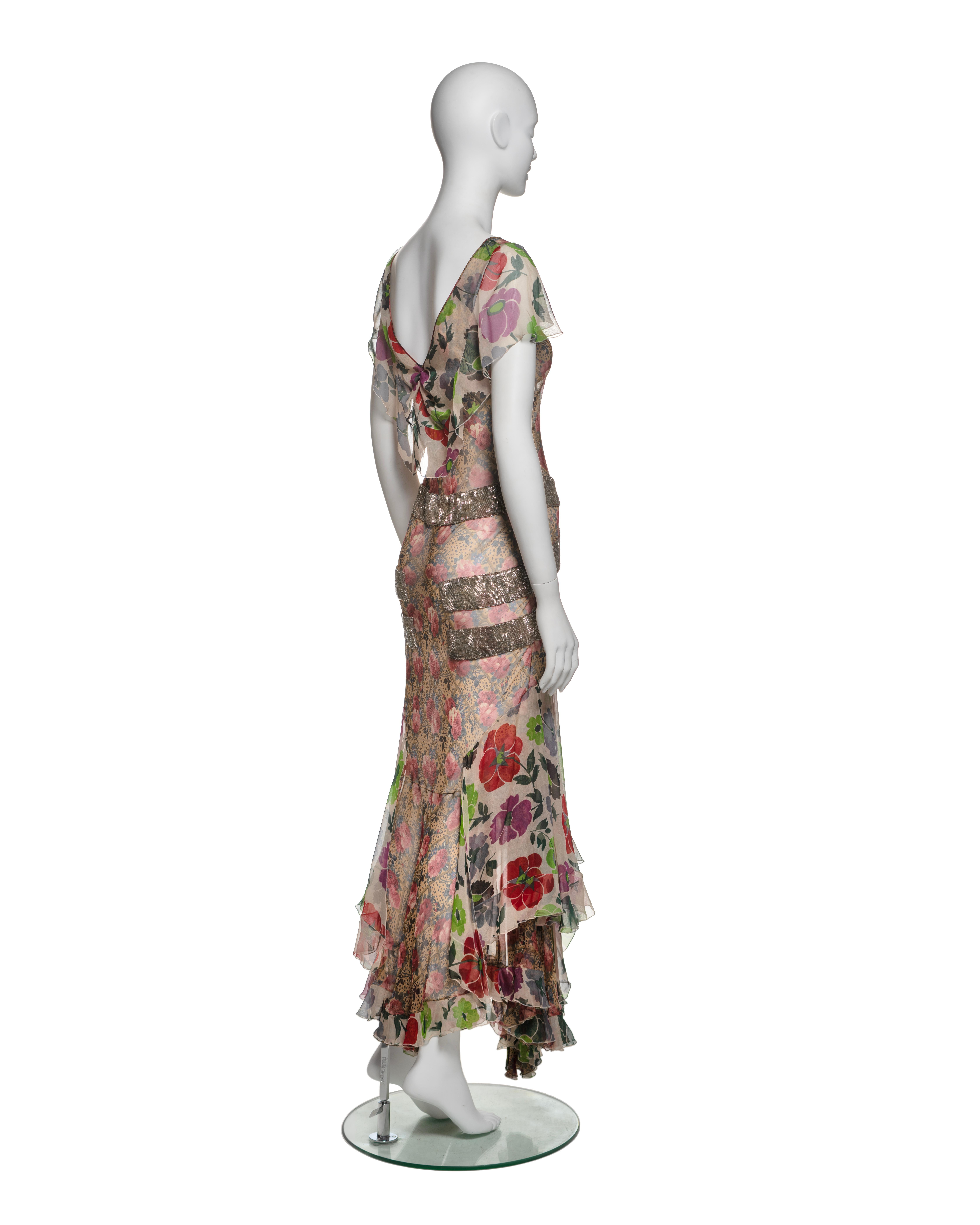 Christian Dior by John Galliano Floral Silk Dress with Beaded Trim, FW 2001 For Sale 7