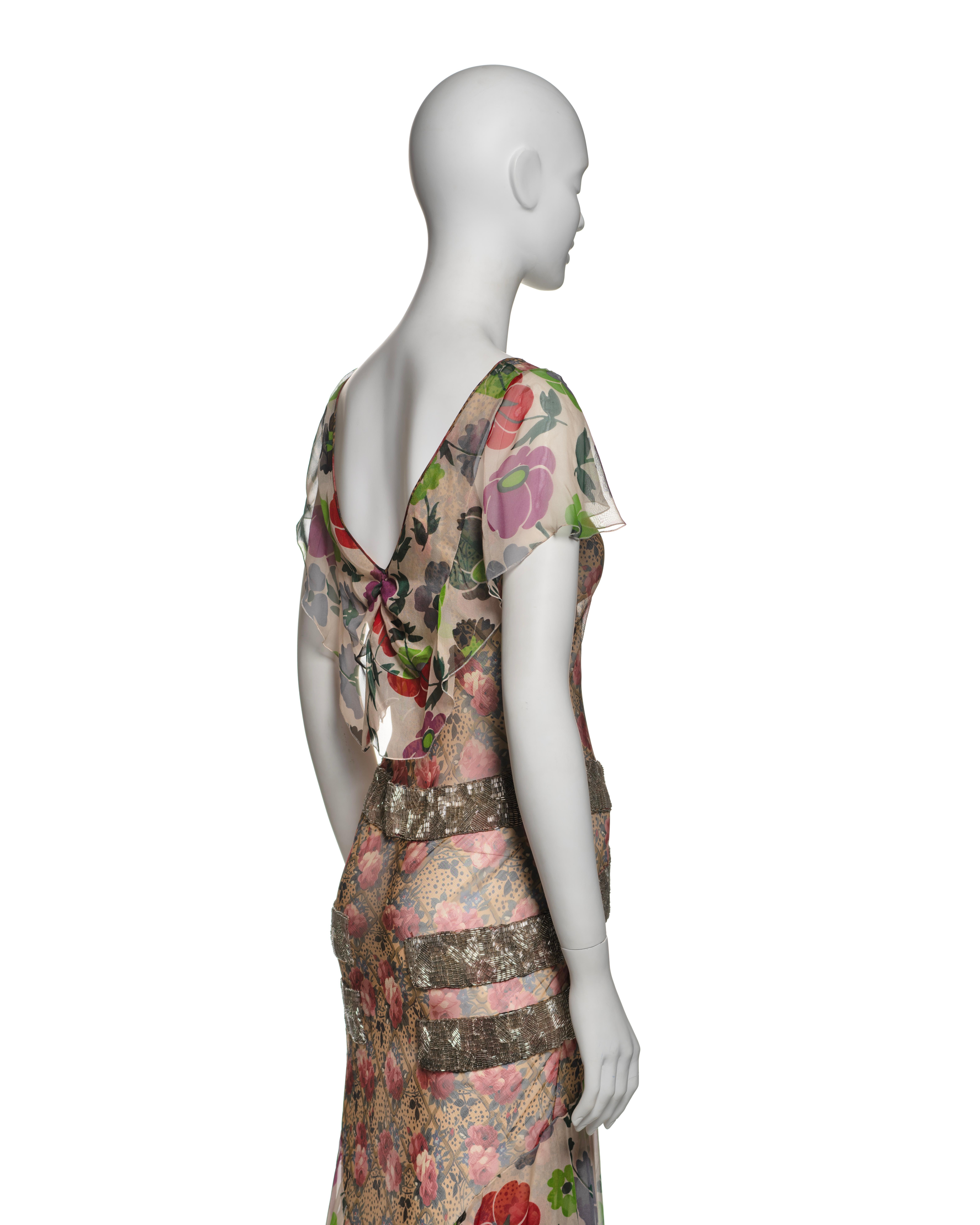 Christian Dior by John Galliano Floral Silk Dress with Beaded Trim, FW 2001 For Sale 8