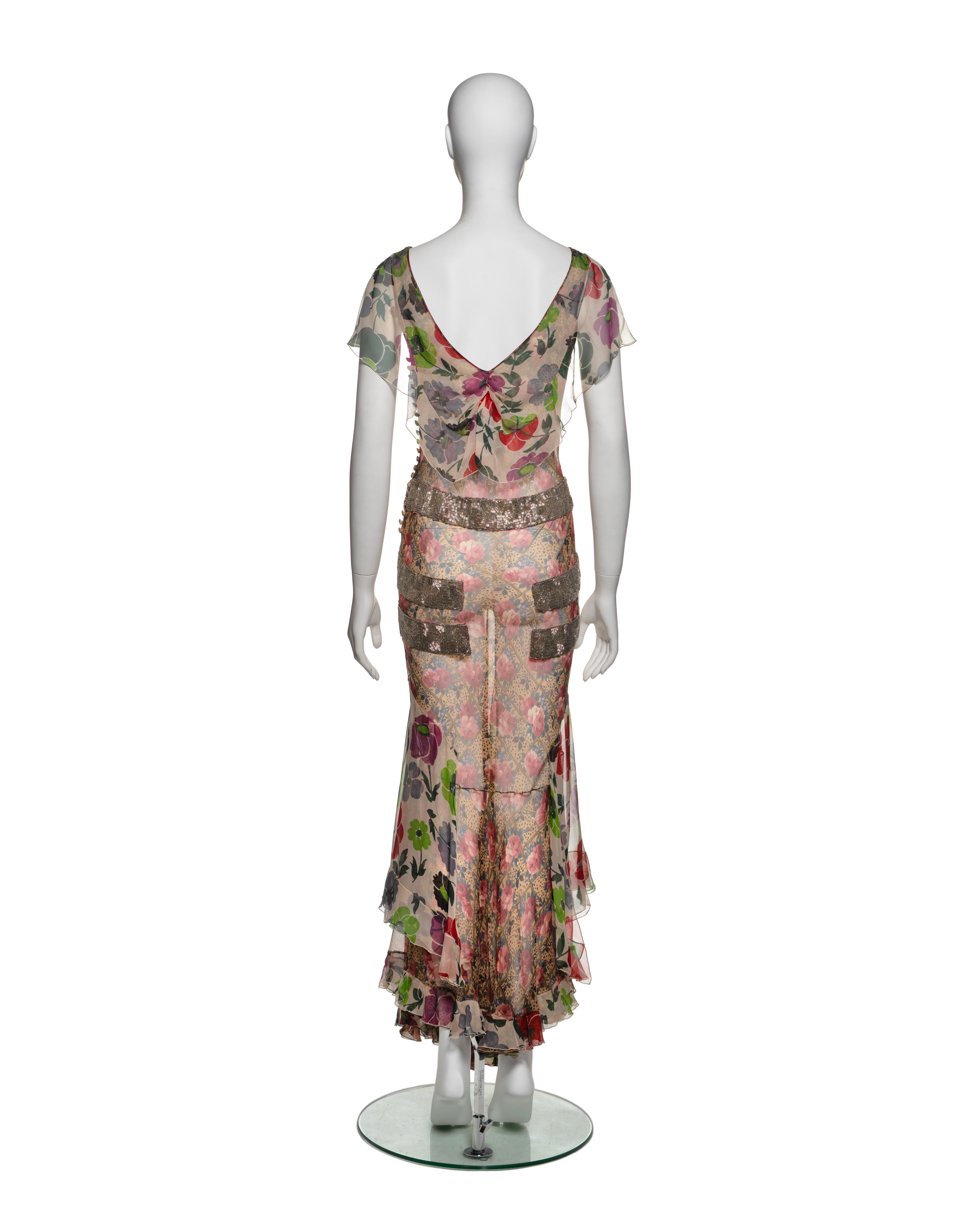 Christian Dior by John Galliano Floral Silk Dress with Beaded Trim, FW 2001 For Sale 9