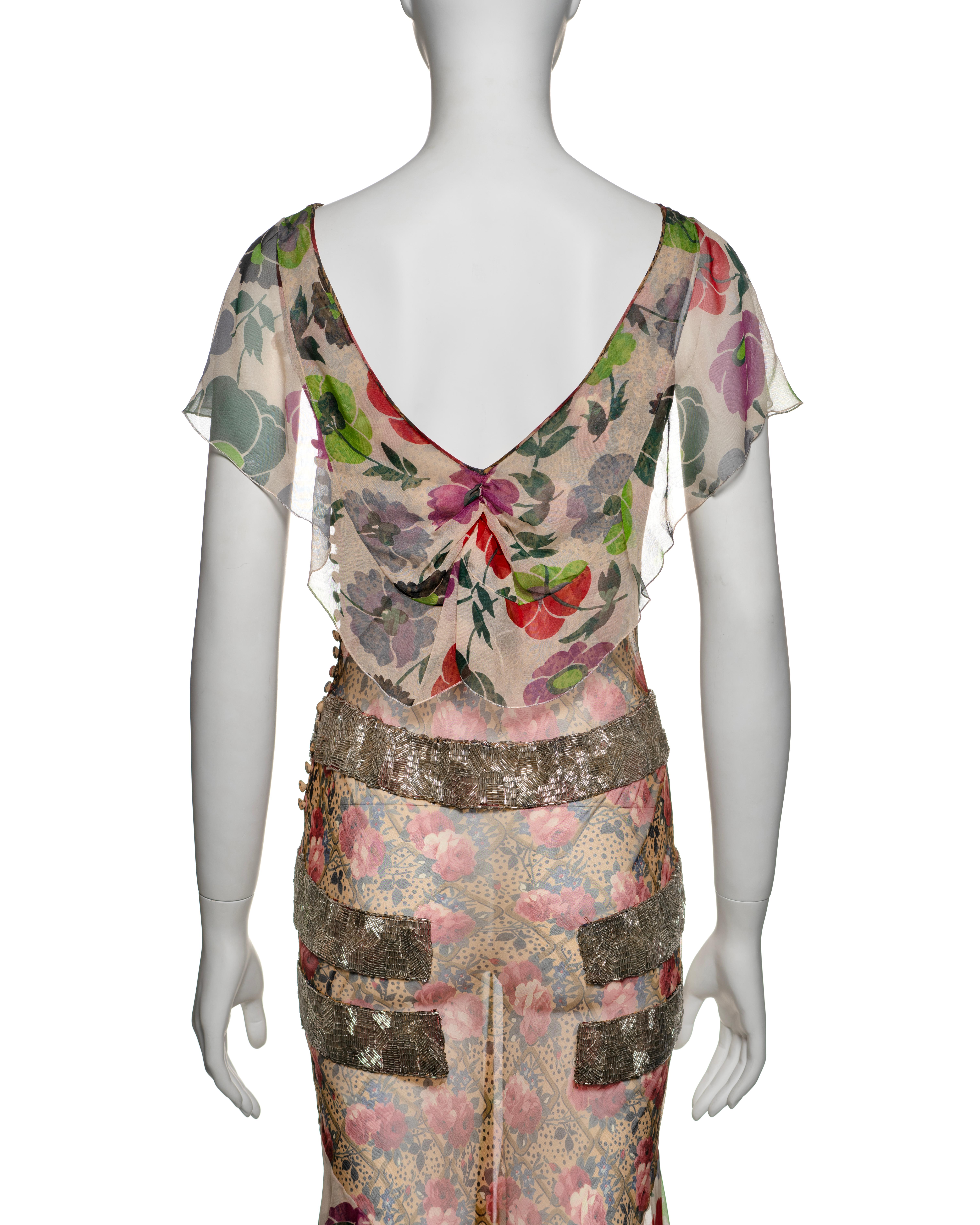 Christian Dior by John Galliano Floral Silk Dress with Beaded Trim, FW 2001 For Sale 10