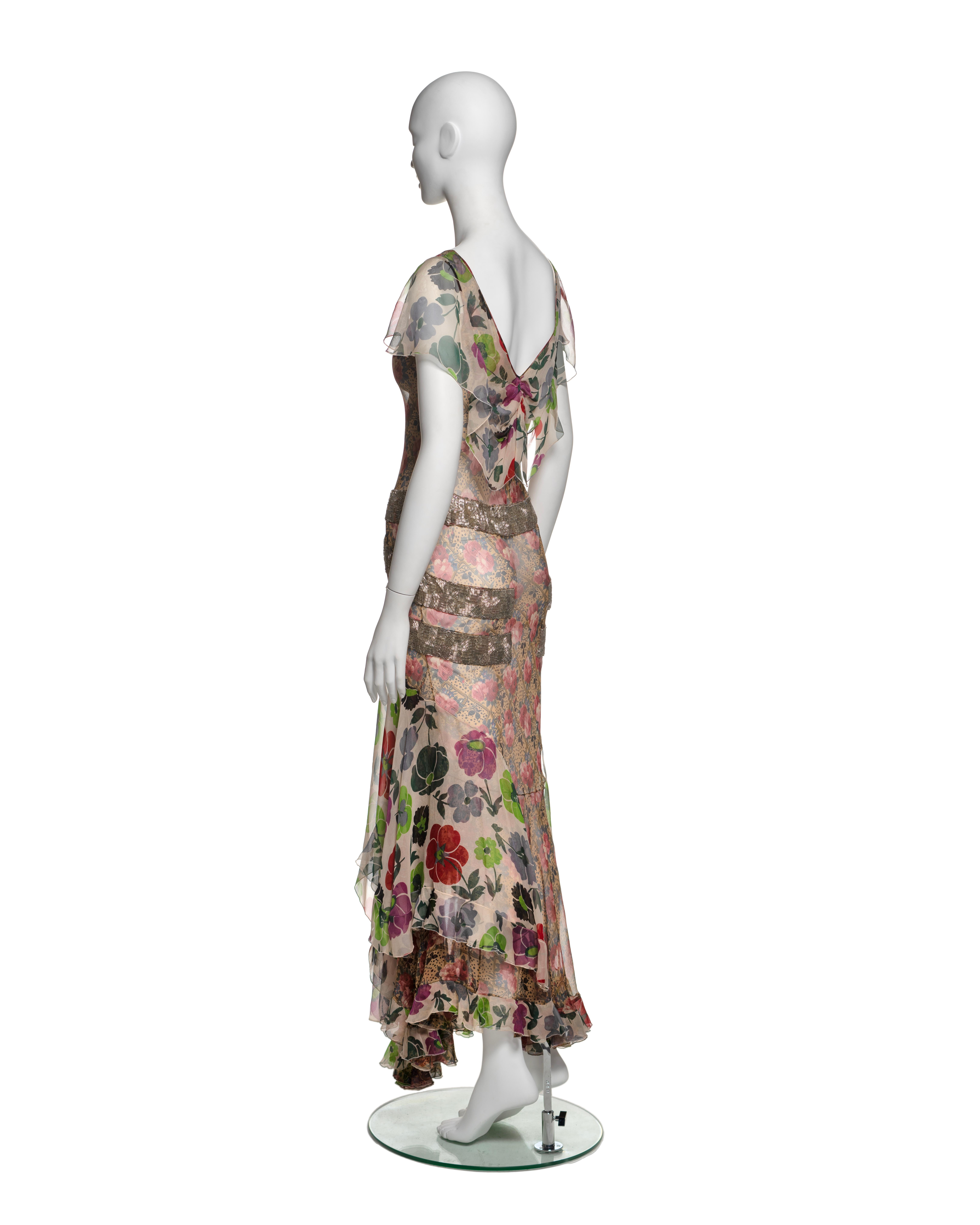 Christian Dior by John Galliano Floral Silk Dress with Beaded Trim, FW 2001 For Sale 11